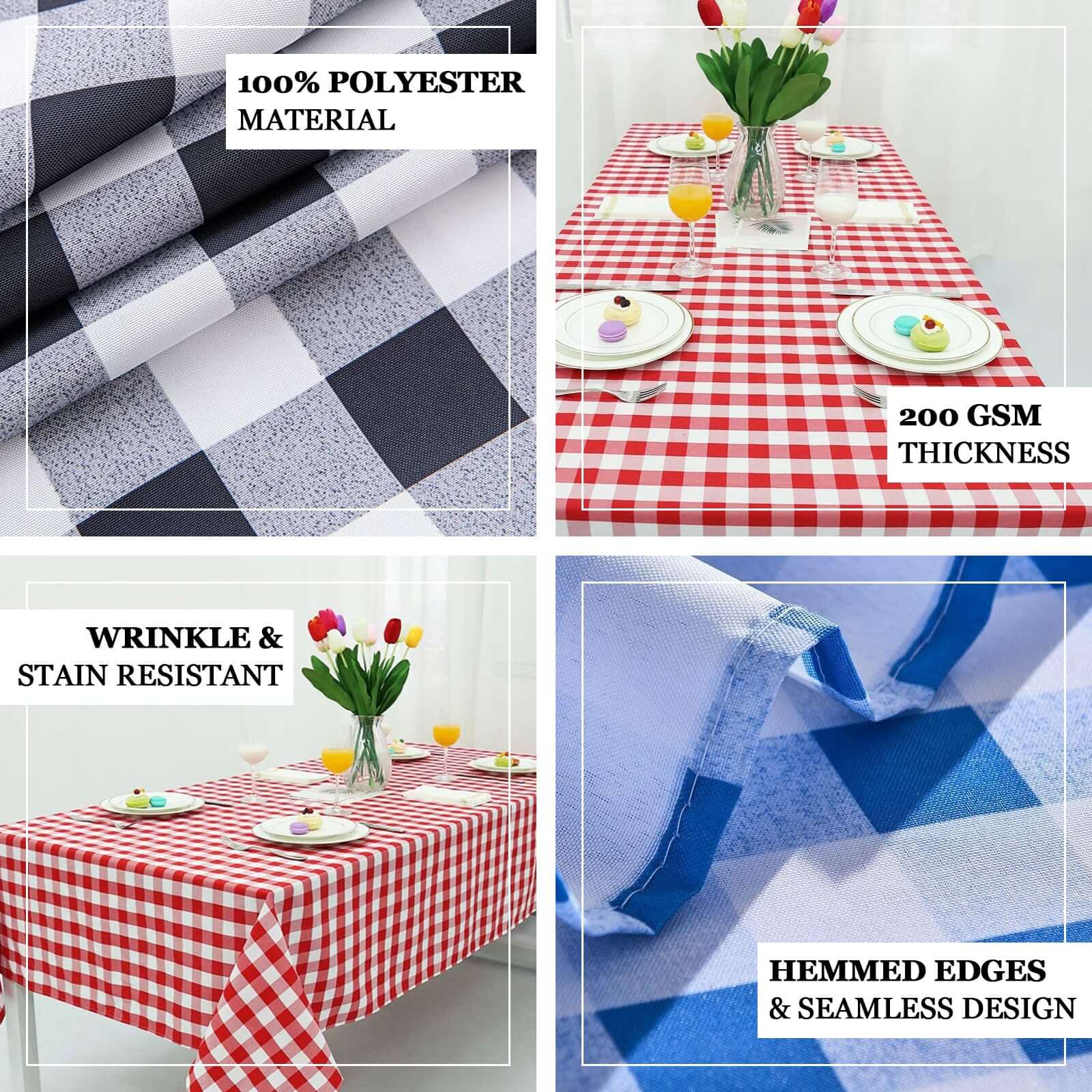 Polyester Rectangle Tablecloth 90"x132" White/Sage Green Checkered Buffalo Plaid Table Cover - Image 4