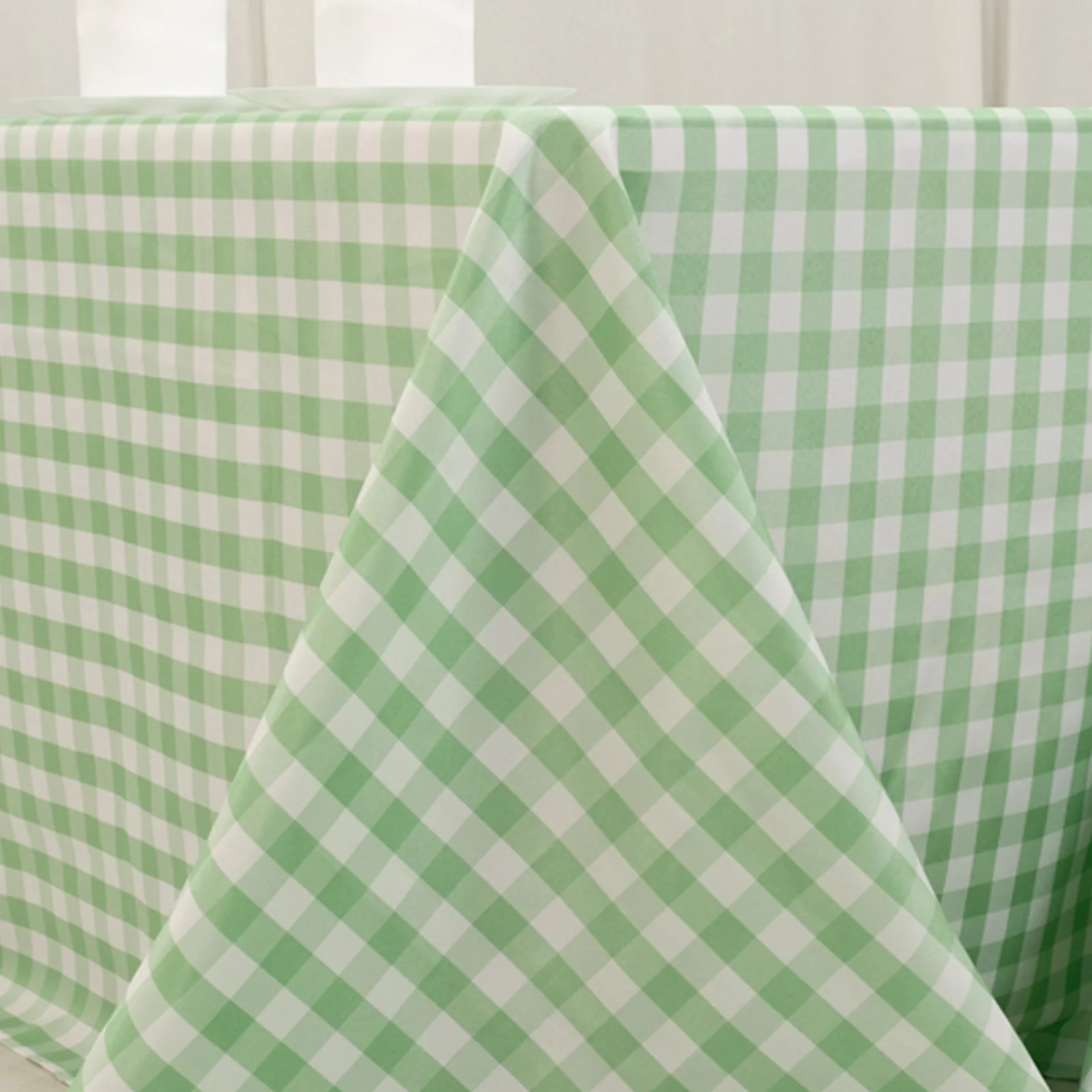 Polyester Rectangle Tablecloth 90"x132" White/Sage Green Checkered Buffalo Plaid Table Cover - Image 8