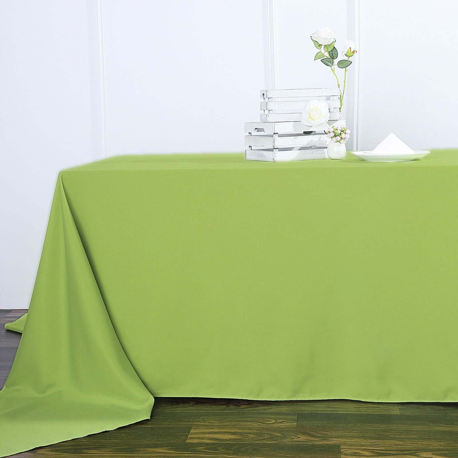 Polyester Rectangle Tablecloth 90"x156" Apple Green with Seamless Finish - Image 3