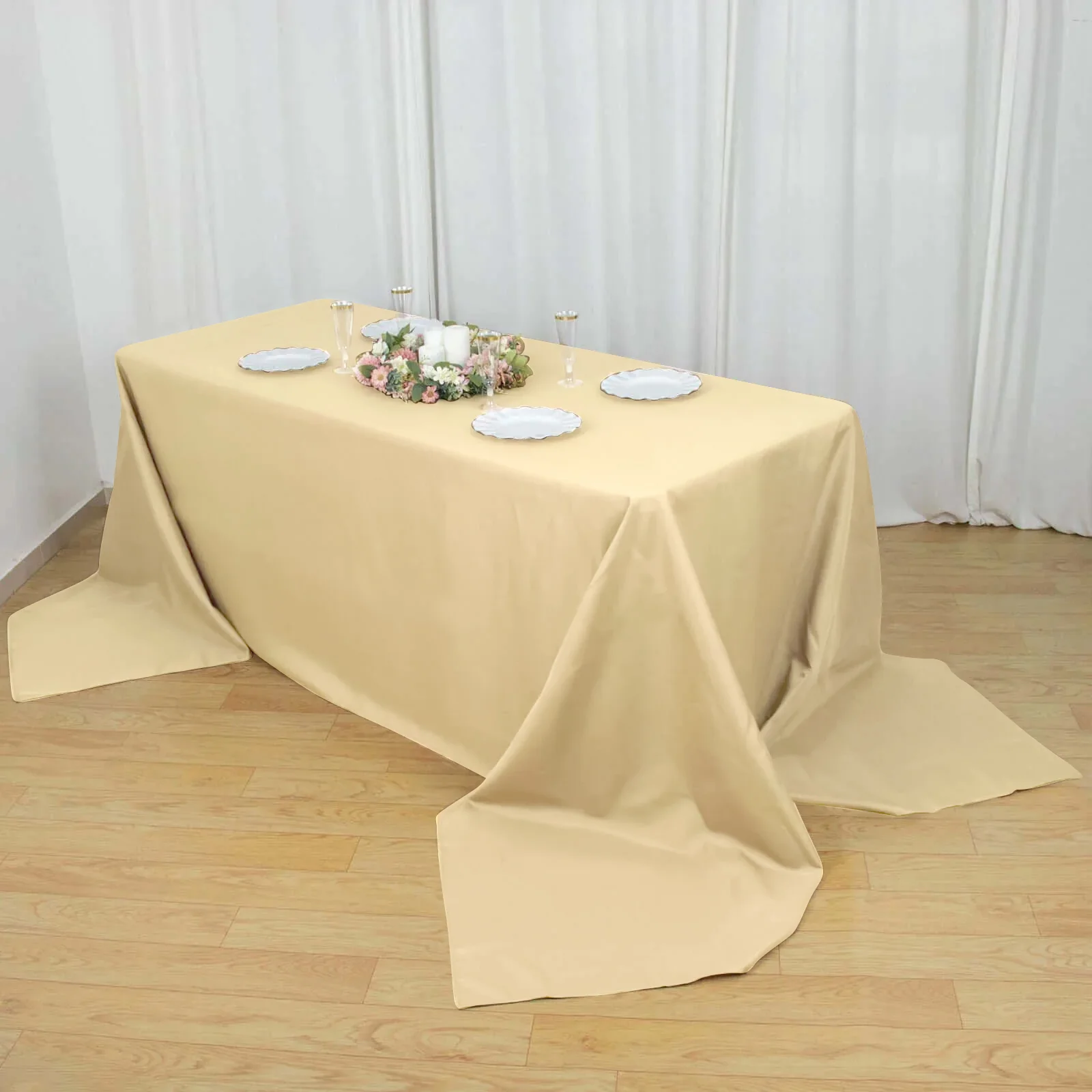 Polyester Rectangle Tablecloth 90"x156" Beige with Seamless Finish - Image 5