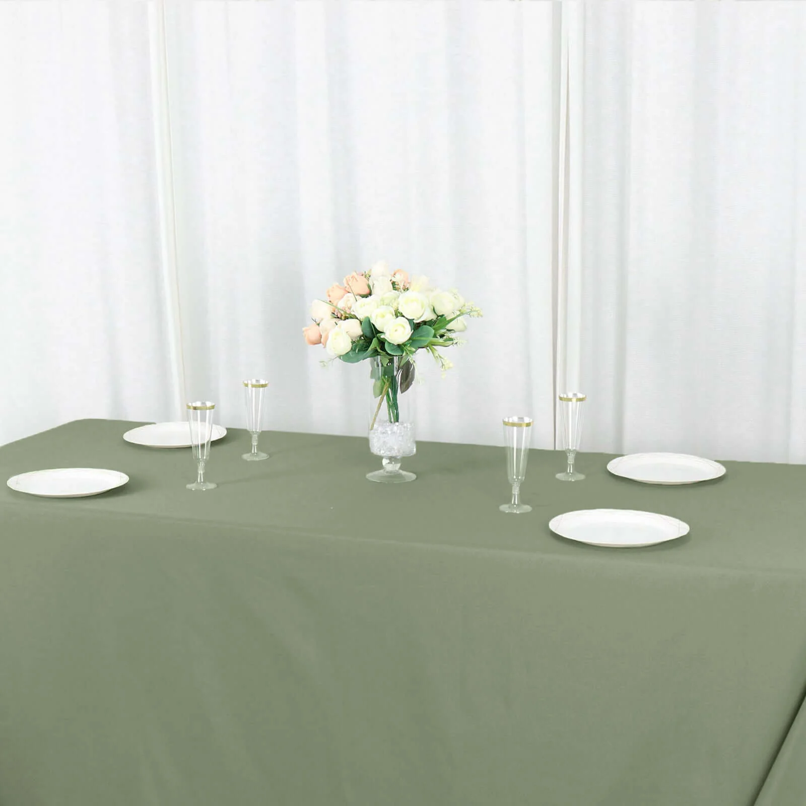 Polyester Rectangle Tablecloth 90"x156" Dusty Sage Green with Seamless Finish - Image 8