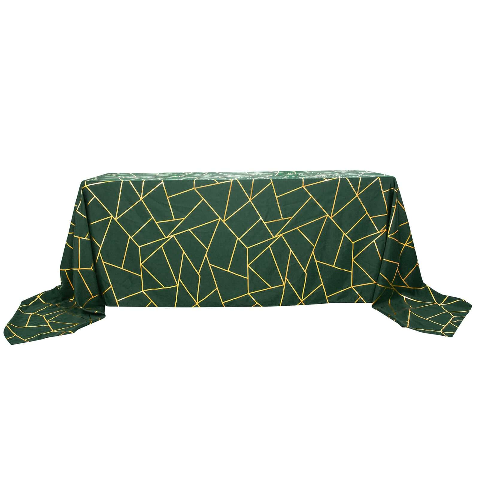 Polyester Rectangle Tablecloth 90"x156" Hunter Emerald Green with Gold Foil Geometric Pattern - Seamless & Wrinkle-Resistant Table Cover - Image 7