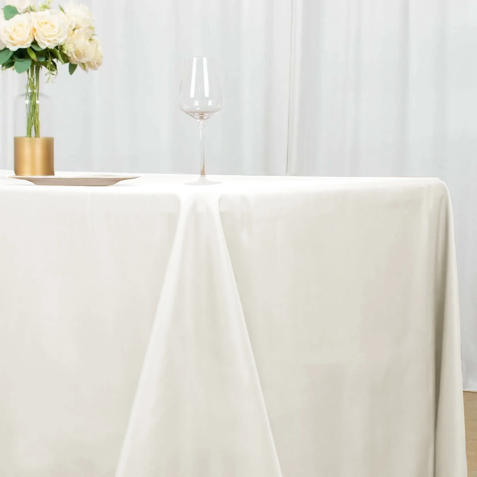 Polyester Rectangle Tablecloth 90"x156" Ivory with Seamless Finish - Image 2