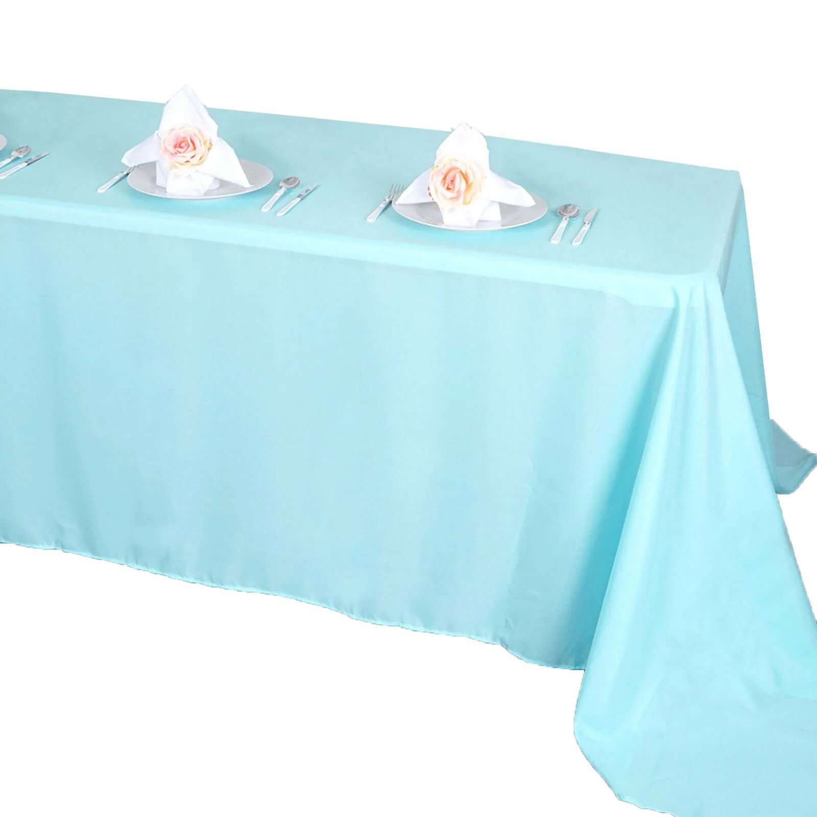Polyester Rectangle Tablecloth 90"x156" Light Blue with Seamless Finish - Image 6