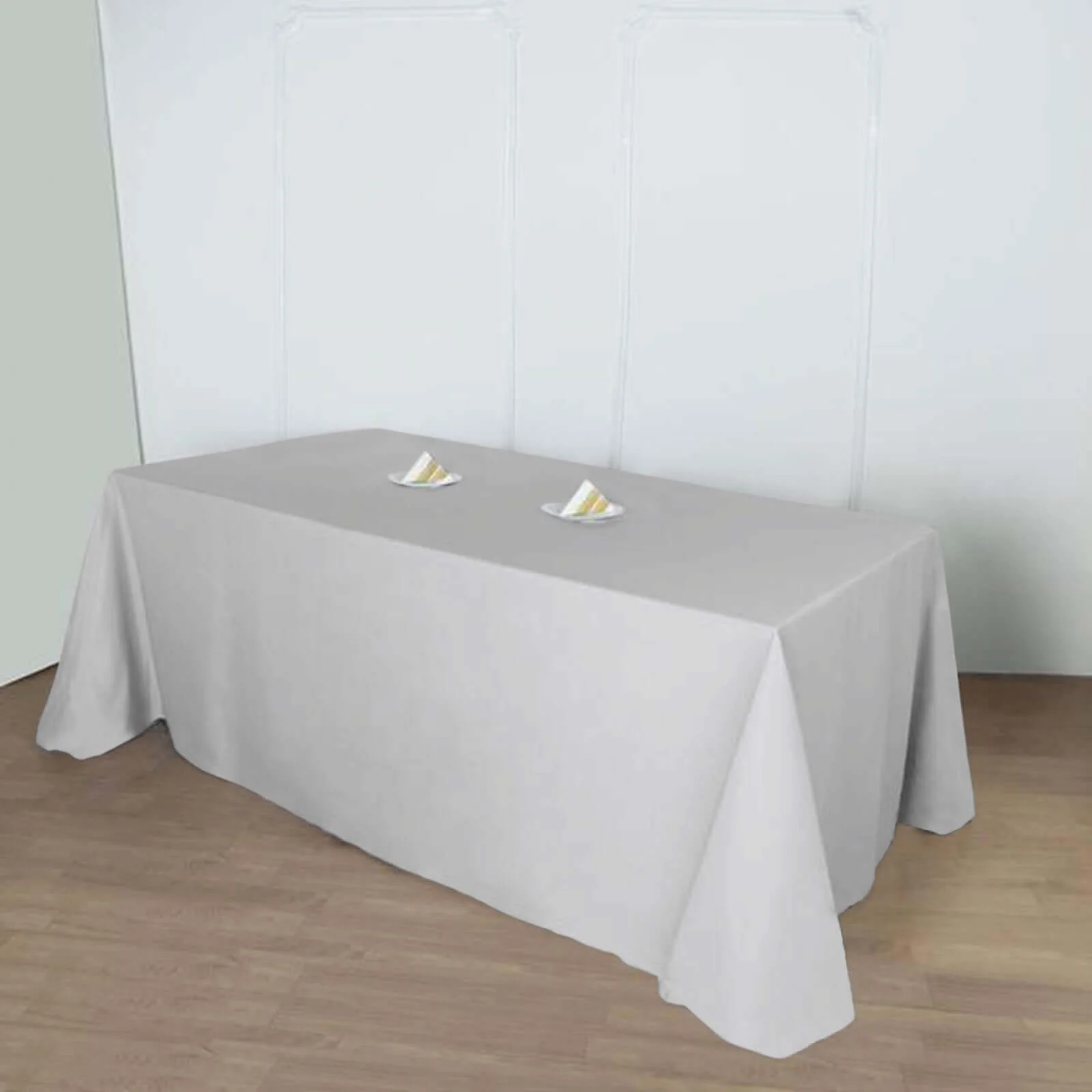 Polyester Rectangle Tablecloth 90"x156" Silver with Seamless Finish - Image 3