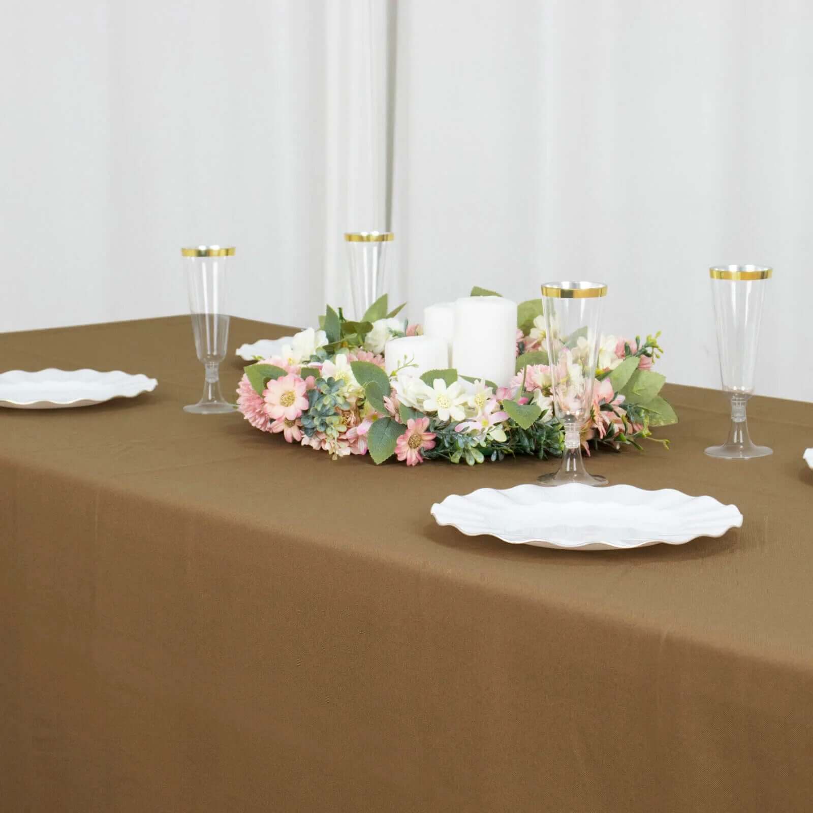 Polyester Rectangle Tablecloth 90"x156" Taupe with Seamless Finish - Image 10