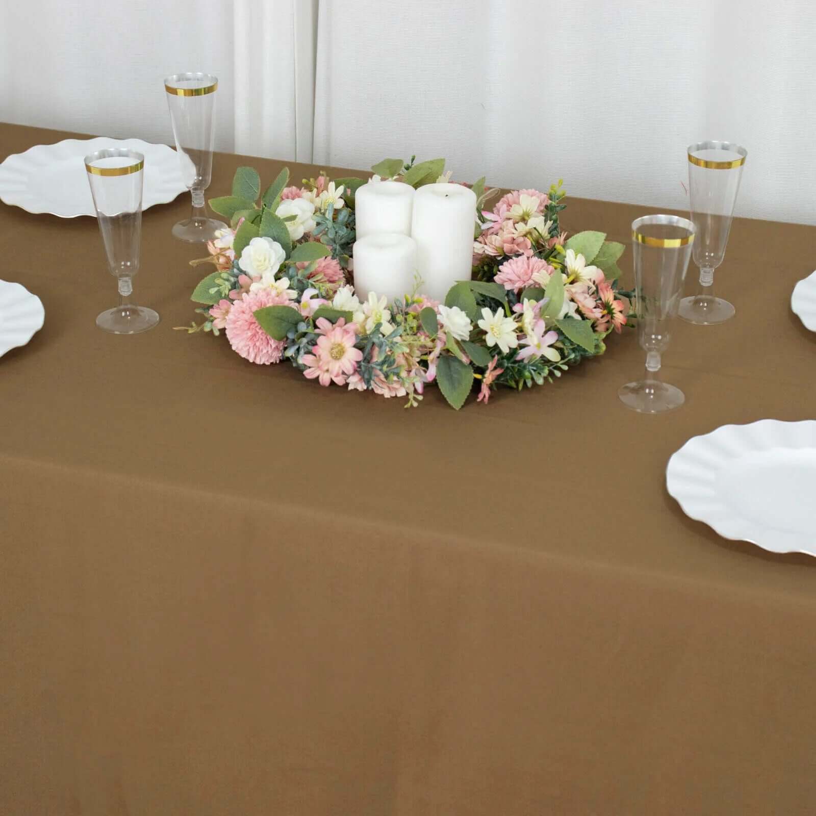 Polyester Rectangle Tablecloth 90"x156" Taupe with Seamless Finish - Image 11