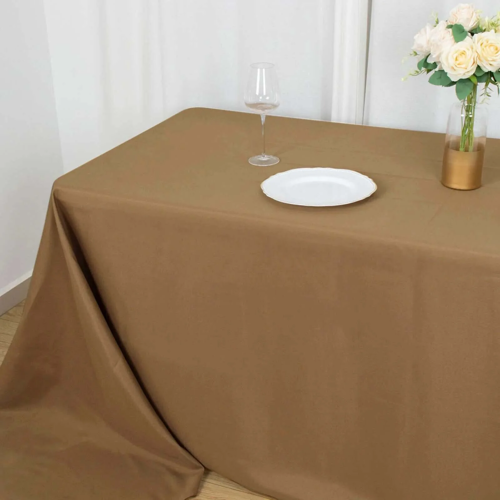 Polyester Rectangle Tablecloth 90"x156" Taupe with Seamless Finish - Image 12