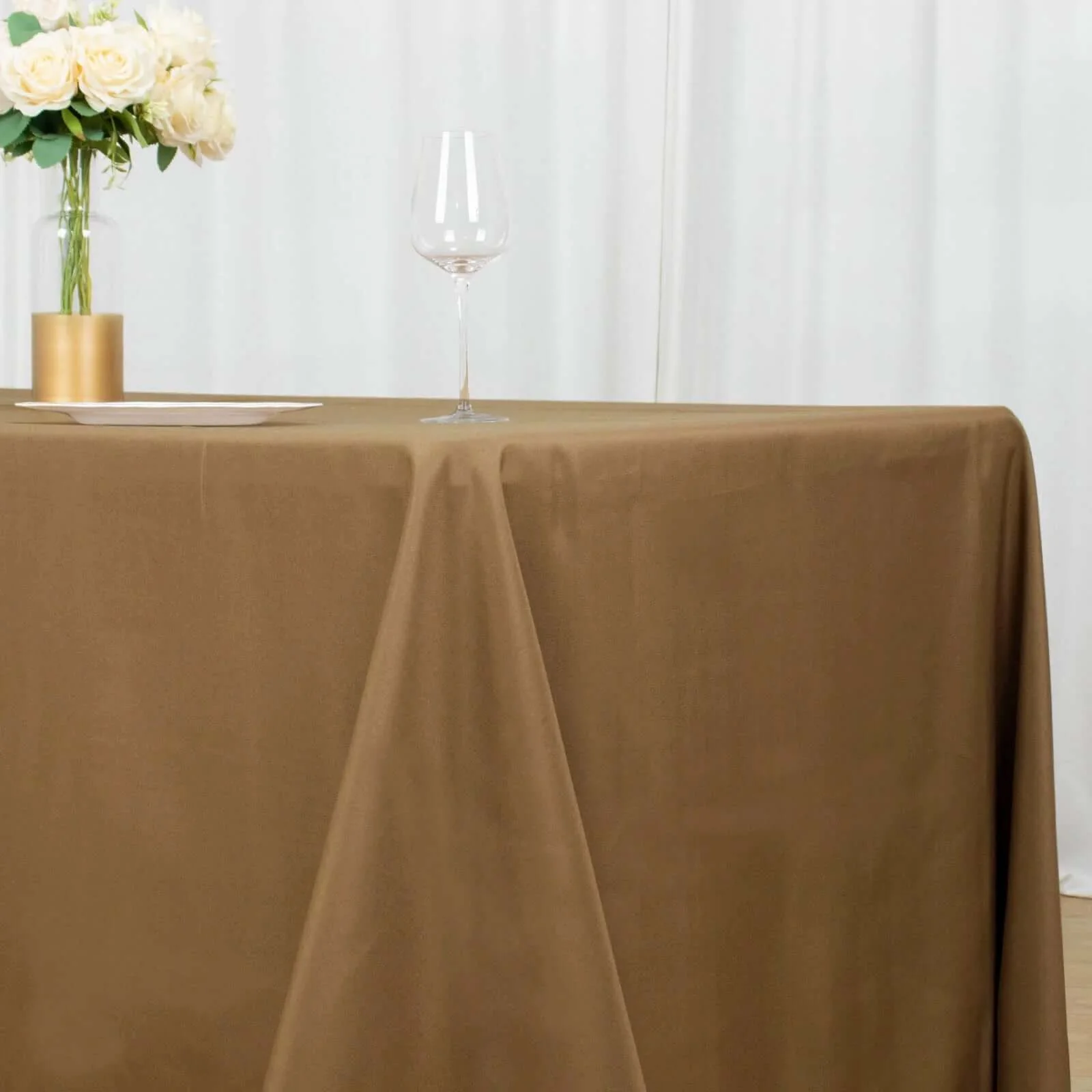 Polyester Rectangle Tablecloth 90"x156" Taupe with Seamless Finish - Image 2