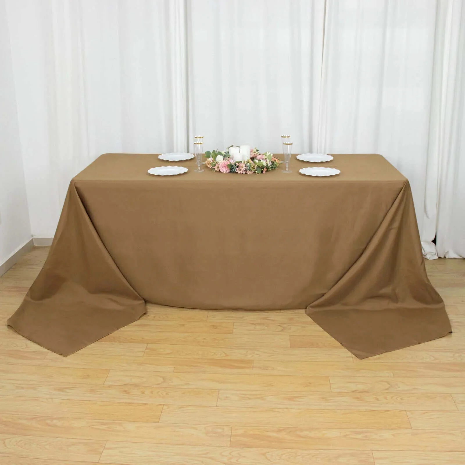 Polyester Rectangle Tablecloth 90"x156" Taupe with Seamless Finish - Image 7