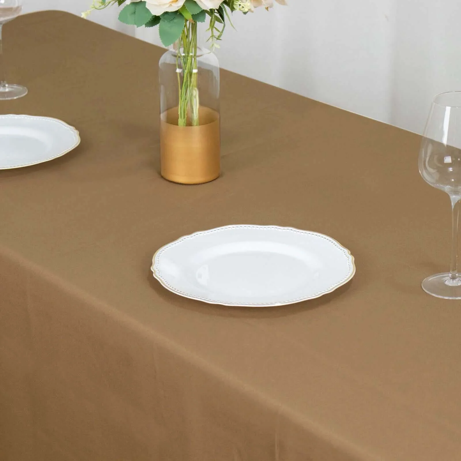 Polyester Rectangle Tablecloth 90"x156" Taupe with Seamless Finish - Image 9