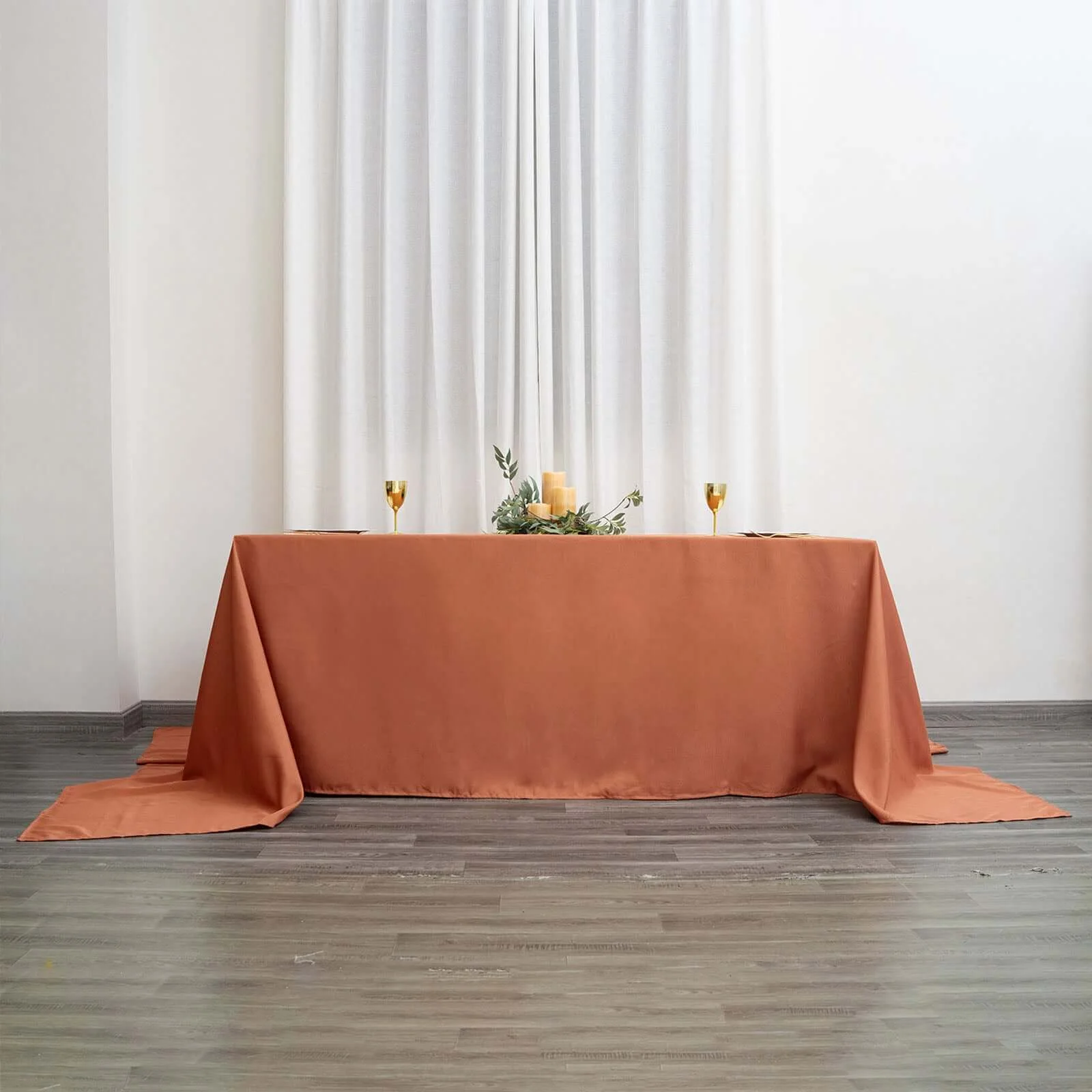 Polyester Rectangle Tablecloth 90"x156" Terracotta (Rust) with Seamless Finish - Image 6