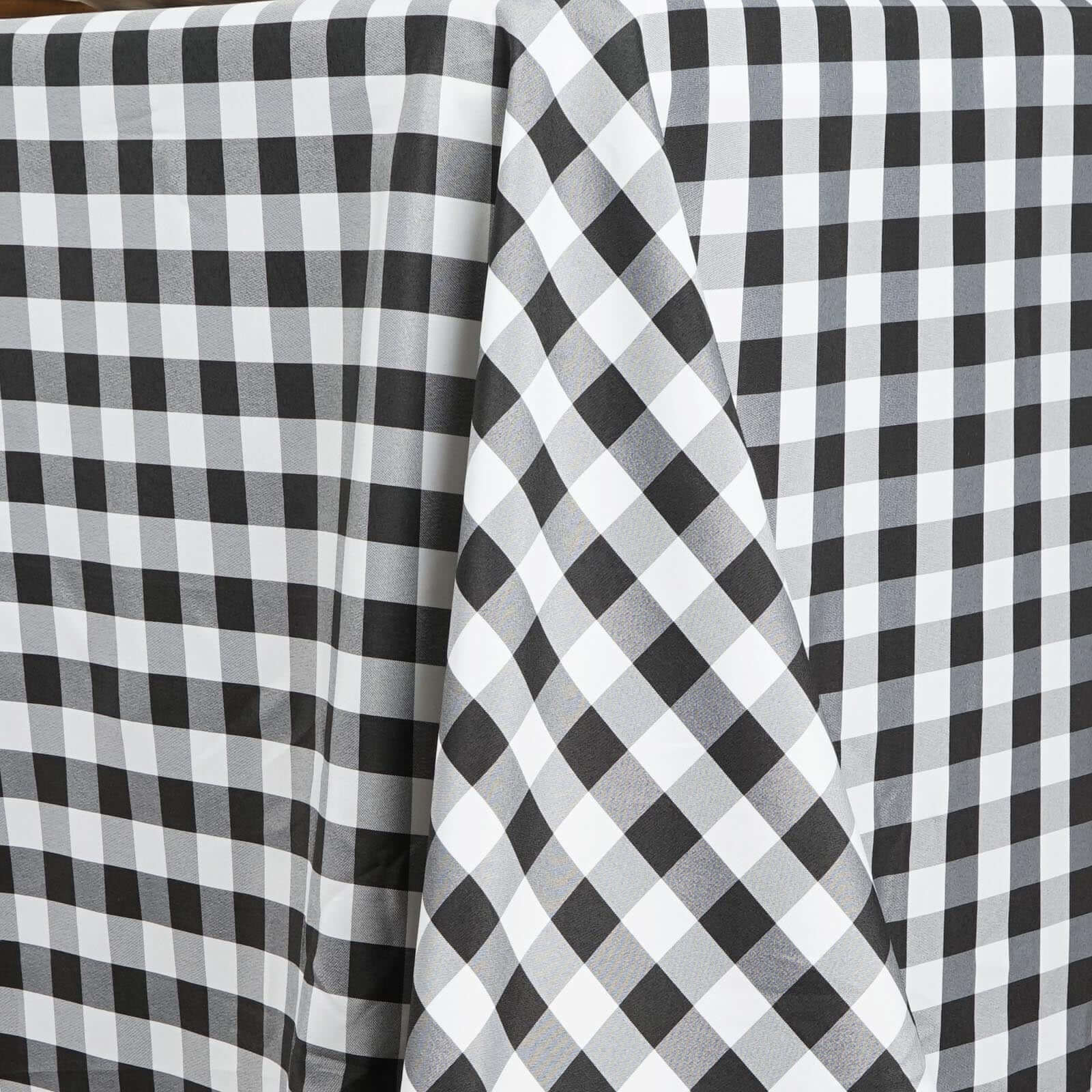 Polyester Rectangle Tablecloth 90"x156" White/Black Checkered Buffalo Plaid Design - Seamless Table Cover - Image 3