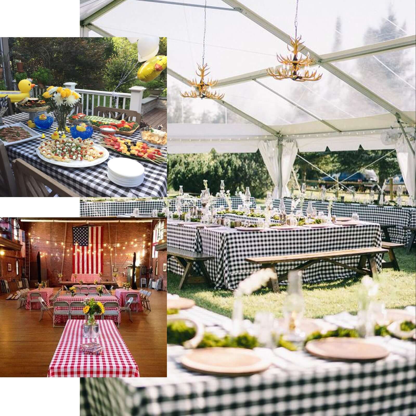 Polyester Rectangle Tablecloth 90"x156" White/Black Checkered Buffalo Plaid Design - Seamless Table Cover - Image 5