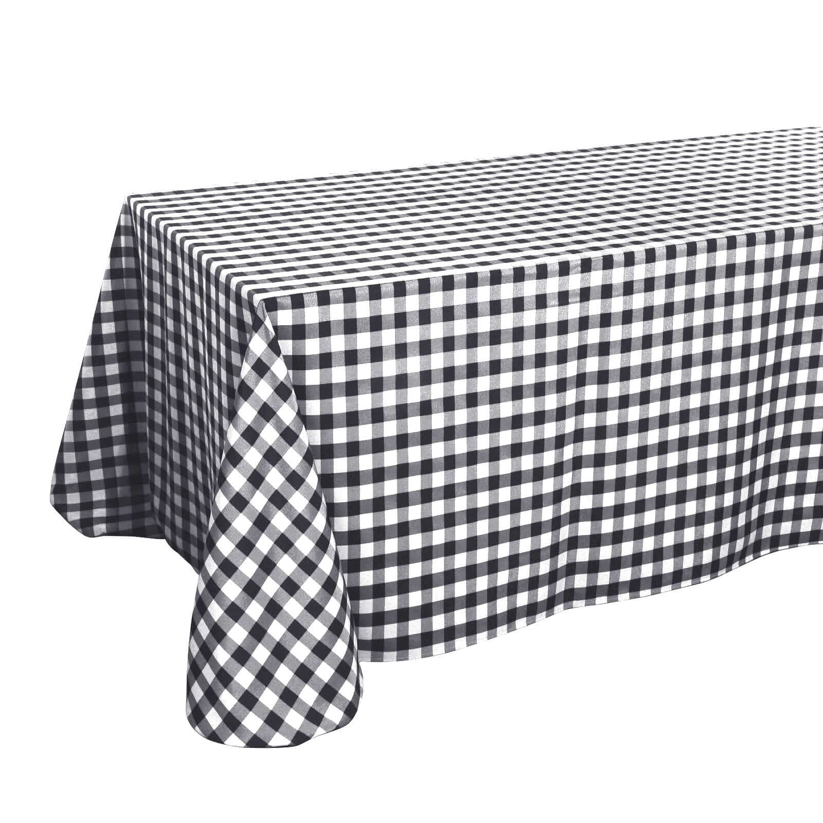 Polyester Rectangle Tablecloth 90"x156" White/Black Checkered Buffalo Plaid Design - Seamless Table Cover - Image 7