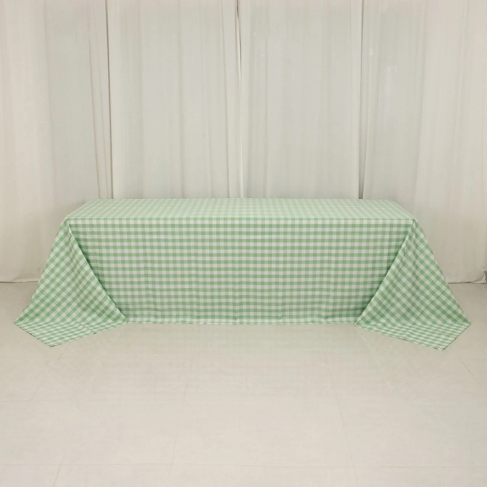 Polyester Rectangle Tablecloth 90"x156" White/Sage Green with Checkered Buffalo Plaid Design - Seamless Table Cover