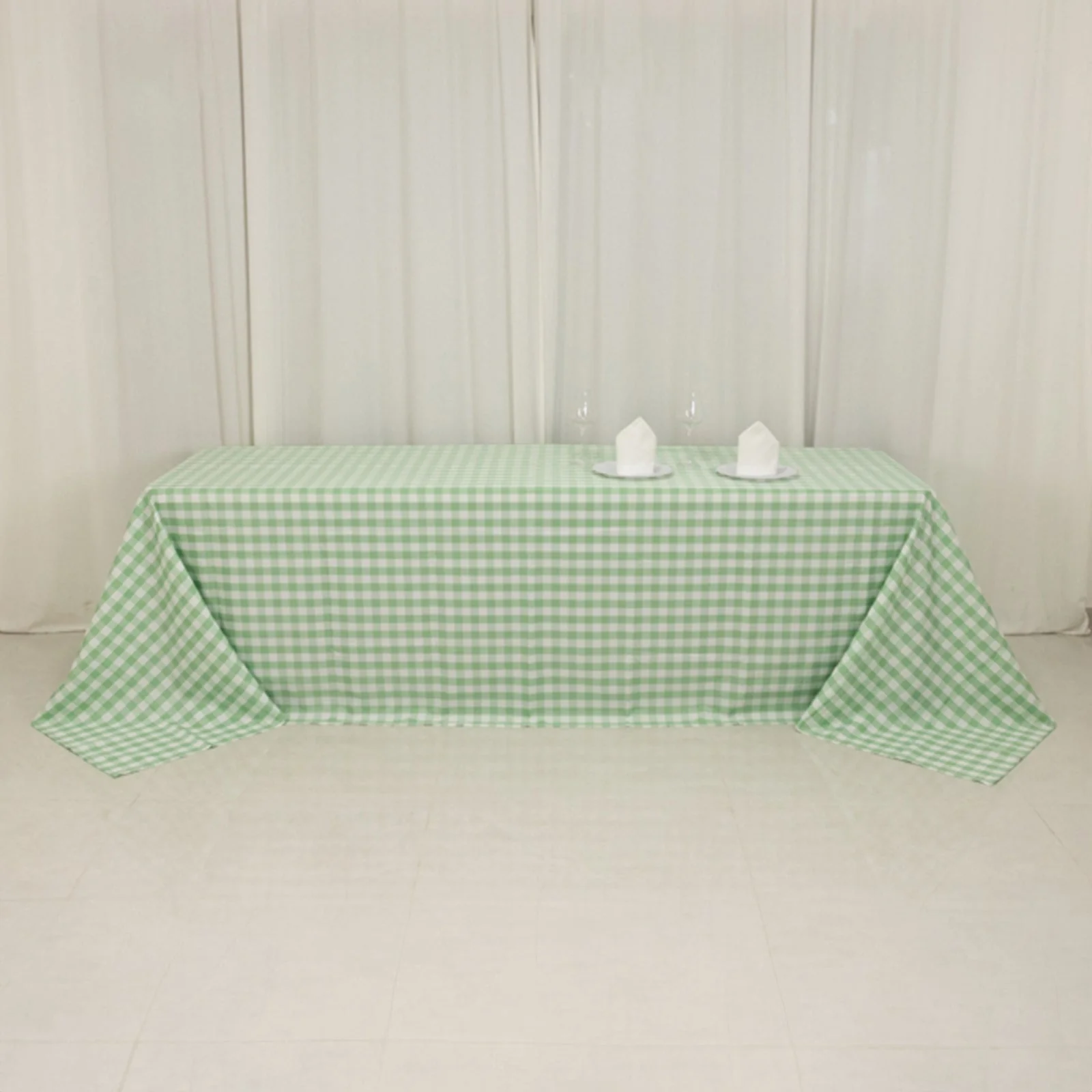 Polyester Rectangle Tablecloth 90"x156" White/Sage Green with Checkered Buffalo Plaid Design - Seamless Table Cover - Image 8