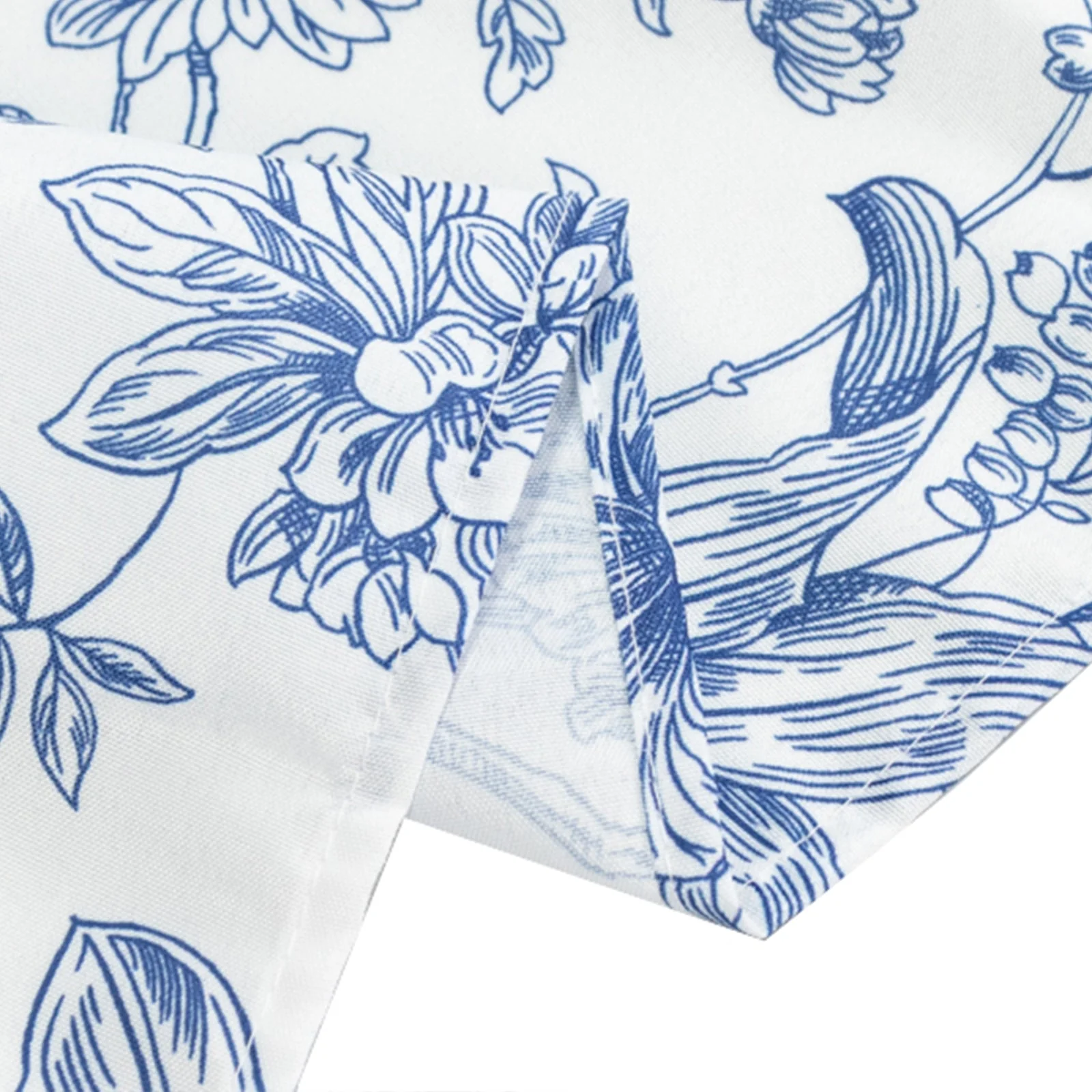Polyester Rectangular Tablecloth 60"x102" White with Blue French Toile Pattern - Sophisticated Table Cover for Chic Weddings & Events - Image 8