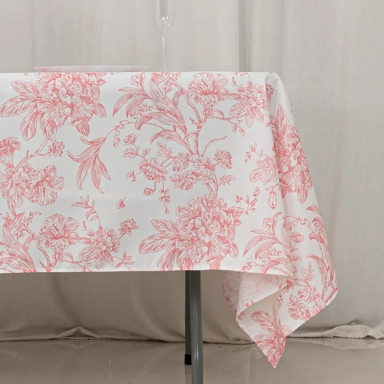 Polyester Rectangular Tablecloth 60"x102" White with Pink French Toile Pattern - Sophisticated Table Cover for Chic Weddings & Events - Image 2