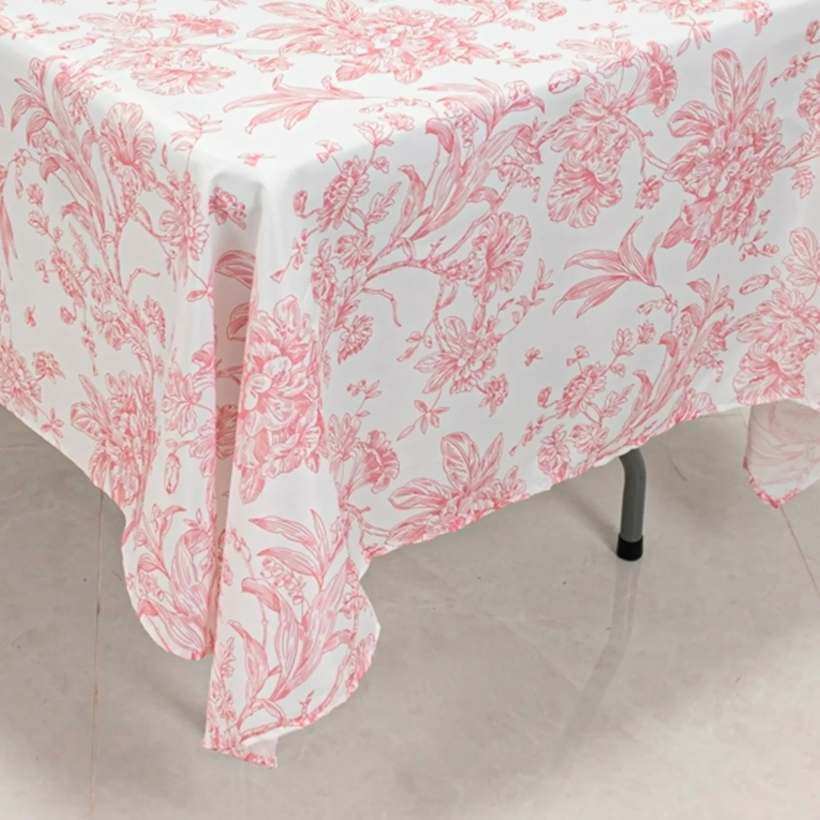 Polyester Rectangular Tablecloth 60"x102" White with Pink French Toile Pattern - Sophisticated Table Cover for Chic Weddings & Events - Image 7