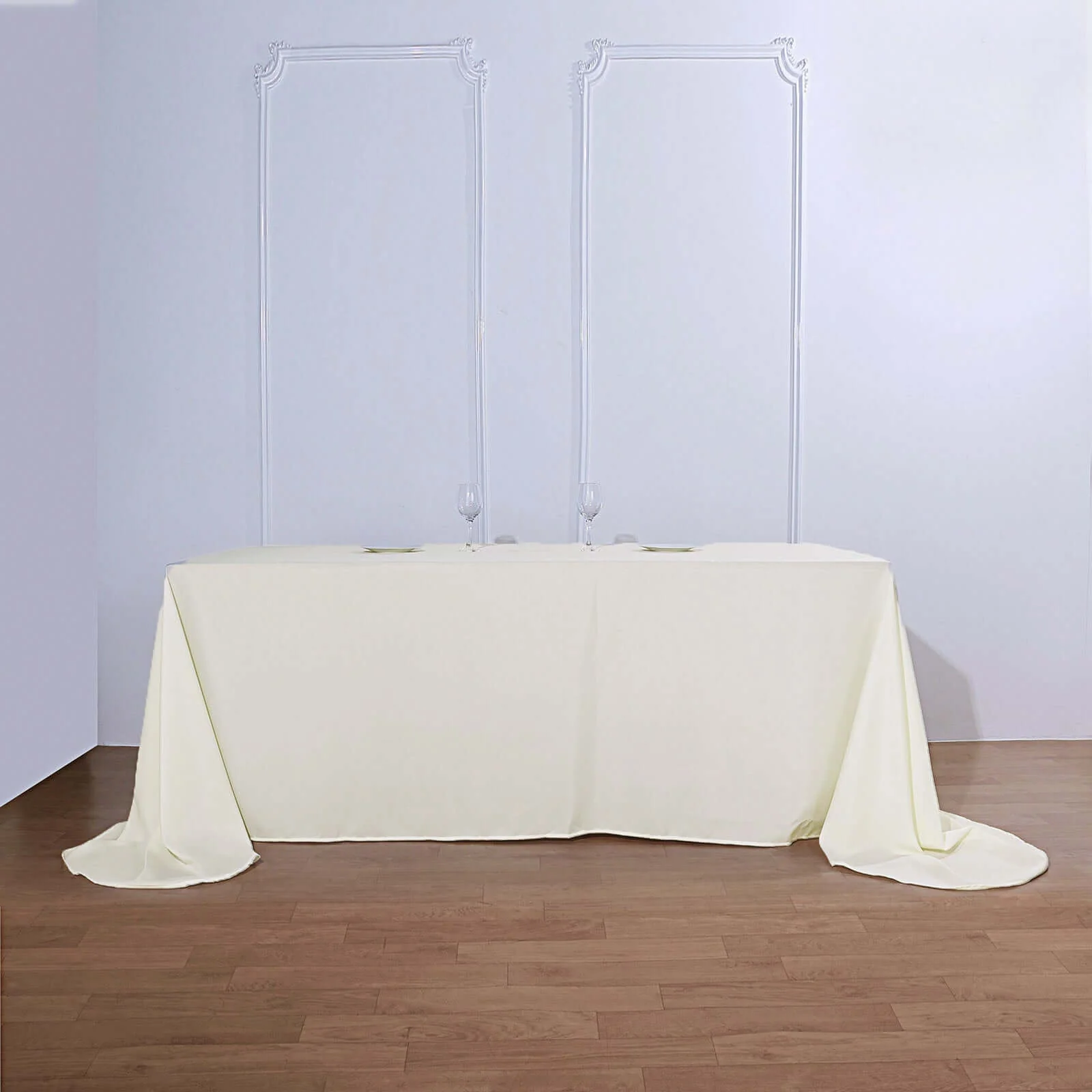 Polyester Rectangular Tablecloth 90"x156" Ivory with Rounded Corners - Seamless Finish - Image 2