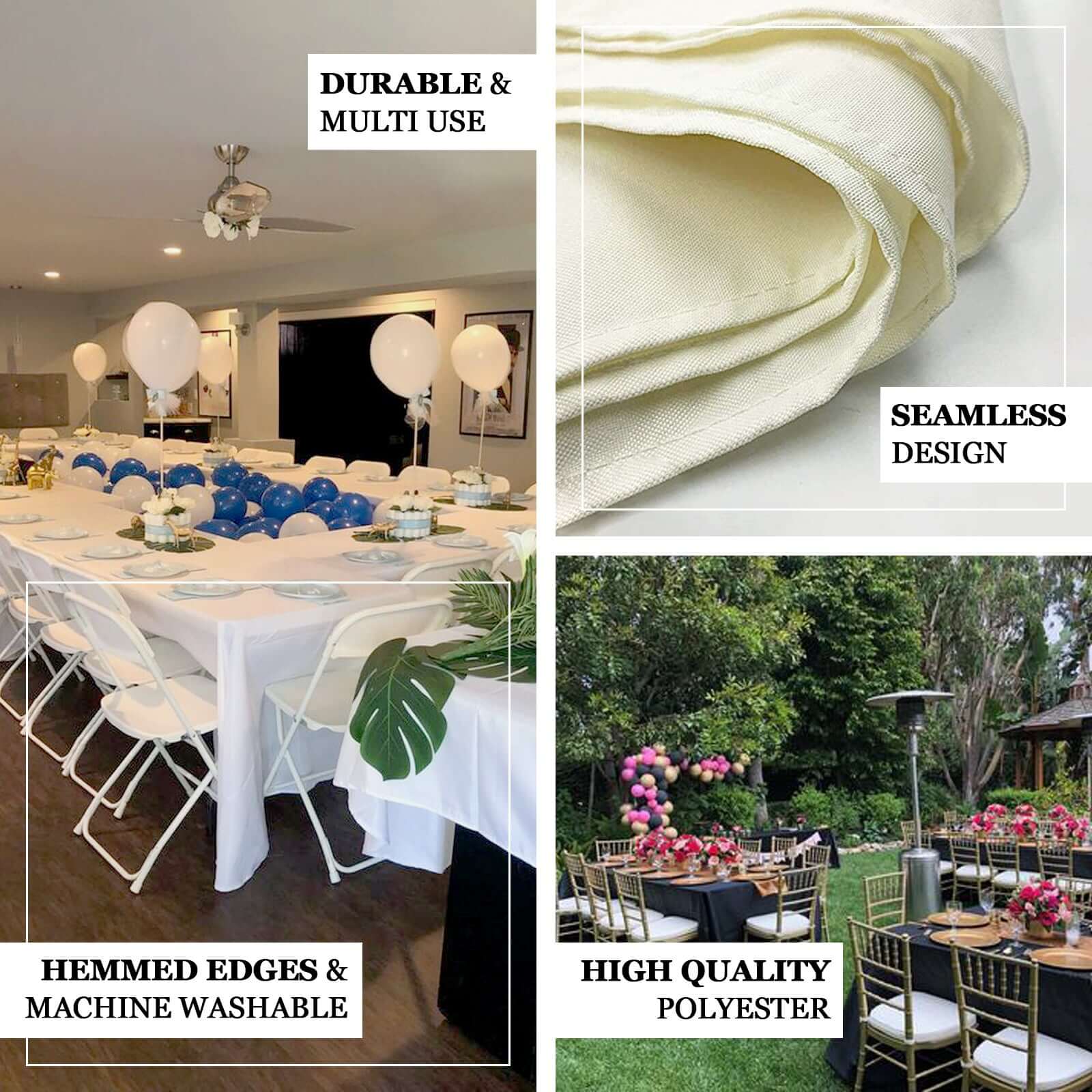 Polyester Rectangular Tablecloth 90"x156" Ivory with Rounded Corners - Seamless Finish - Image 4