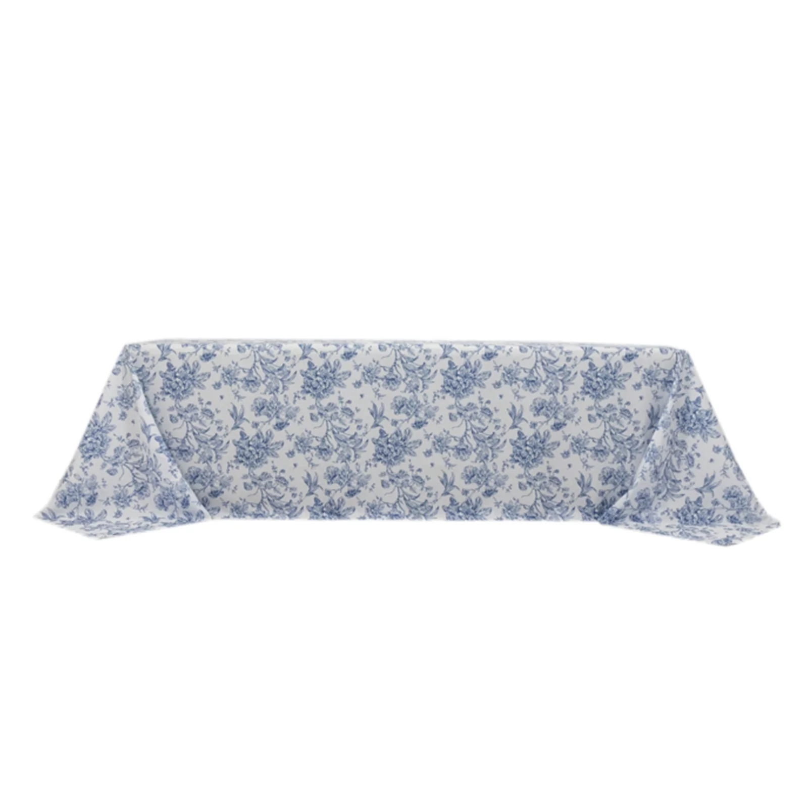 Polyester Rectangular Tablecloth 90"x156" White with Blue French Toile Pattern - Sophisticated Seamless Table Cover for Chic Weddings & Events - Image 6