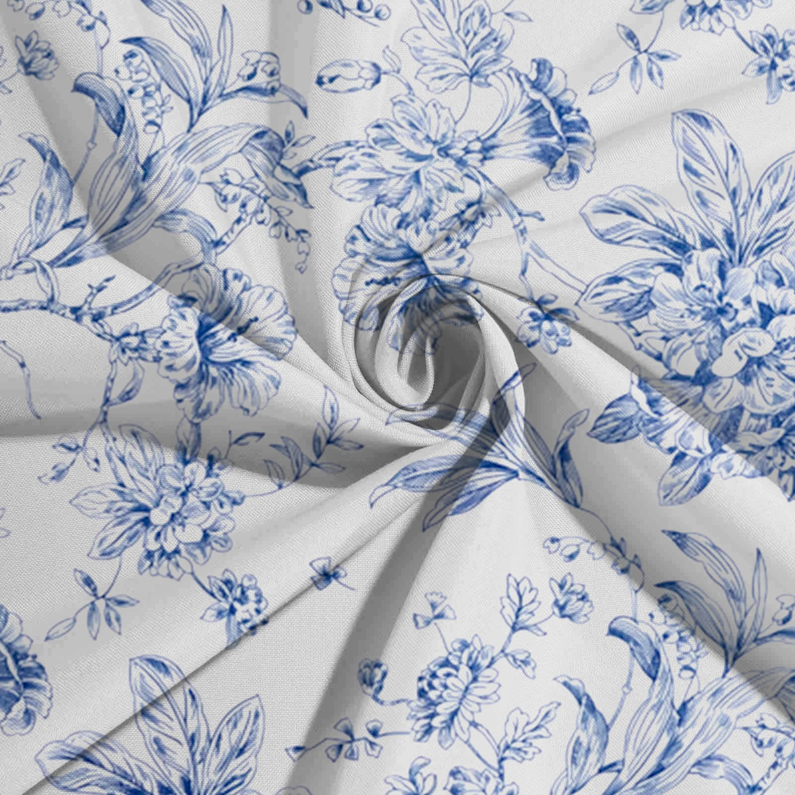 Polyester Rectangular Tablecloth 90"x156" White with Blue French Toile Pattern - Sophisticated Seamless Table Cover for Chic Weddings & Events - Image 8