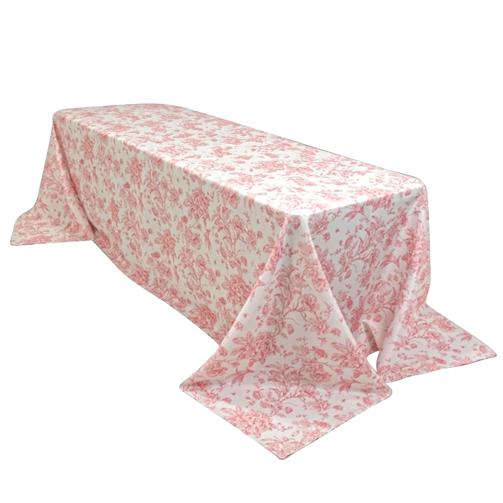 Polyester Rectangular Tablecloth 90"x156" White with Pink French Toile Pattern - Sophisticated Seamless Table Cover for Chic Weddings & Events - Image 3