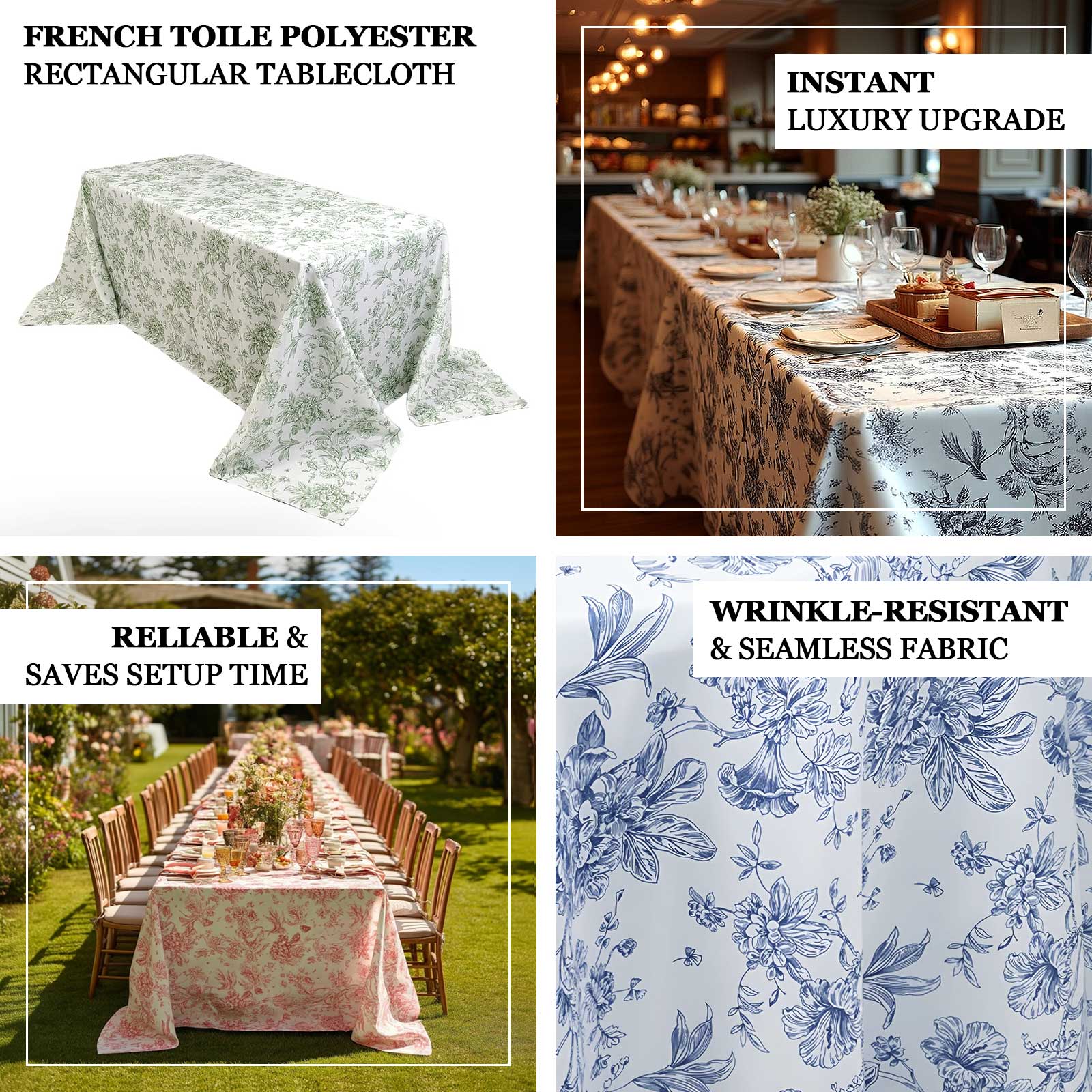 Polyester Rectangular Tablecloth 90"x156" White with Pink French Toile Pattern - Sophisticated Seamless Table Cover for Chic Weddings & Events - Image 4