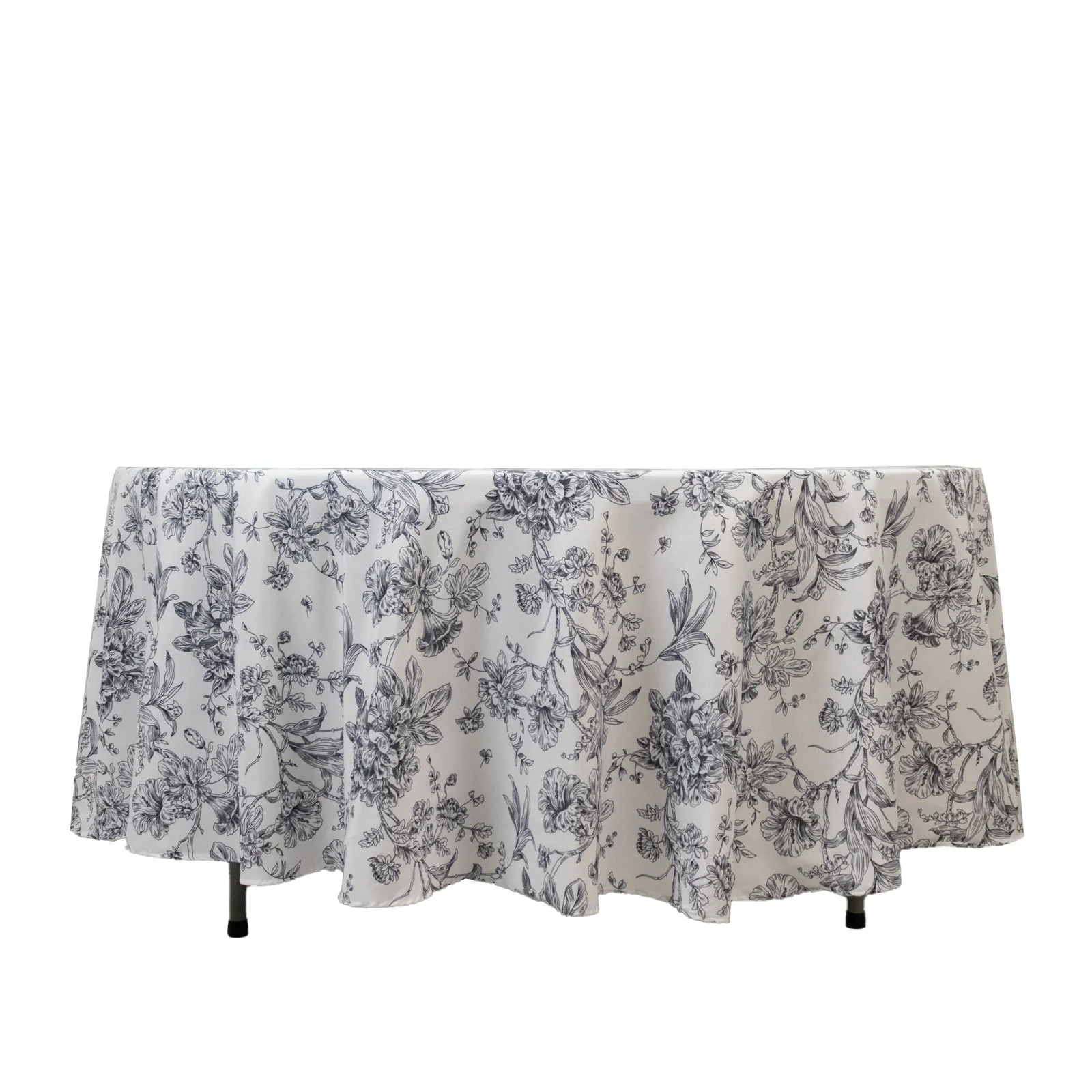 Polyester Round Tablecloth 108" White with Black French Toile Pattern - Sophisticated Table Cover for Chic Weddings & Events - Image 7
