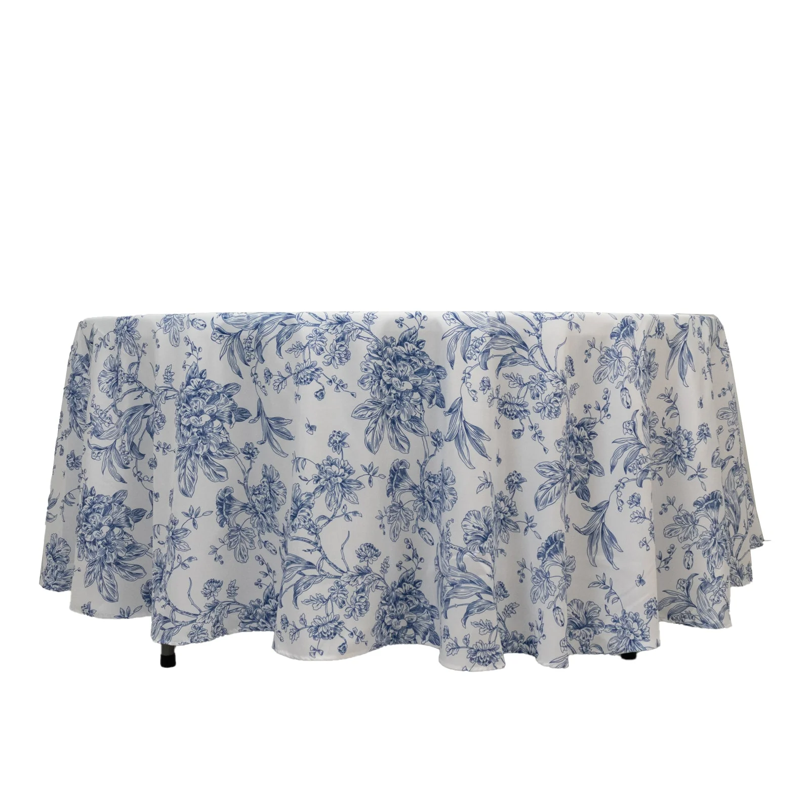 Polyester Round Tablecloth 108" White with Blue French Toile Pattern - Sophisticated Table Cover for Chic Weddings & Events - Image 7