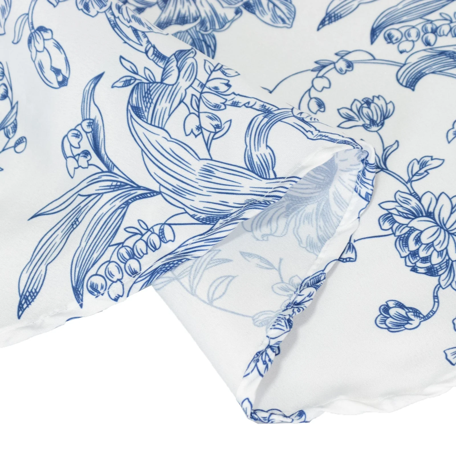 Polyester Round Tablecloth 108" White with Blue French Toile Pattern - Sophisticated Table Cover for Chic Weddings & Events - Image 8