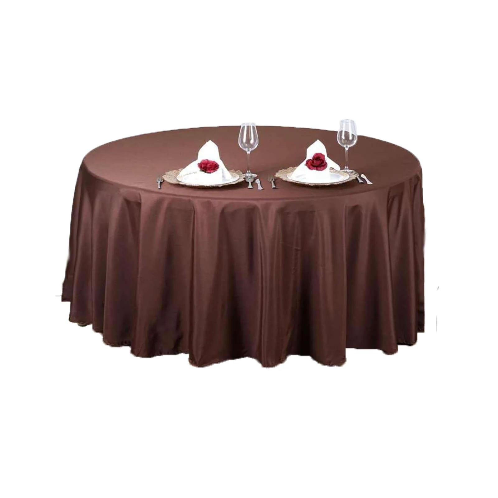 Polyester Round Tablecloth 108" Chocolate - Durable and Stain-Resistant for Easy Maintenance - Image 6