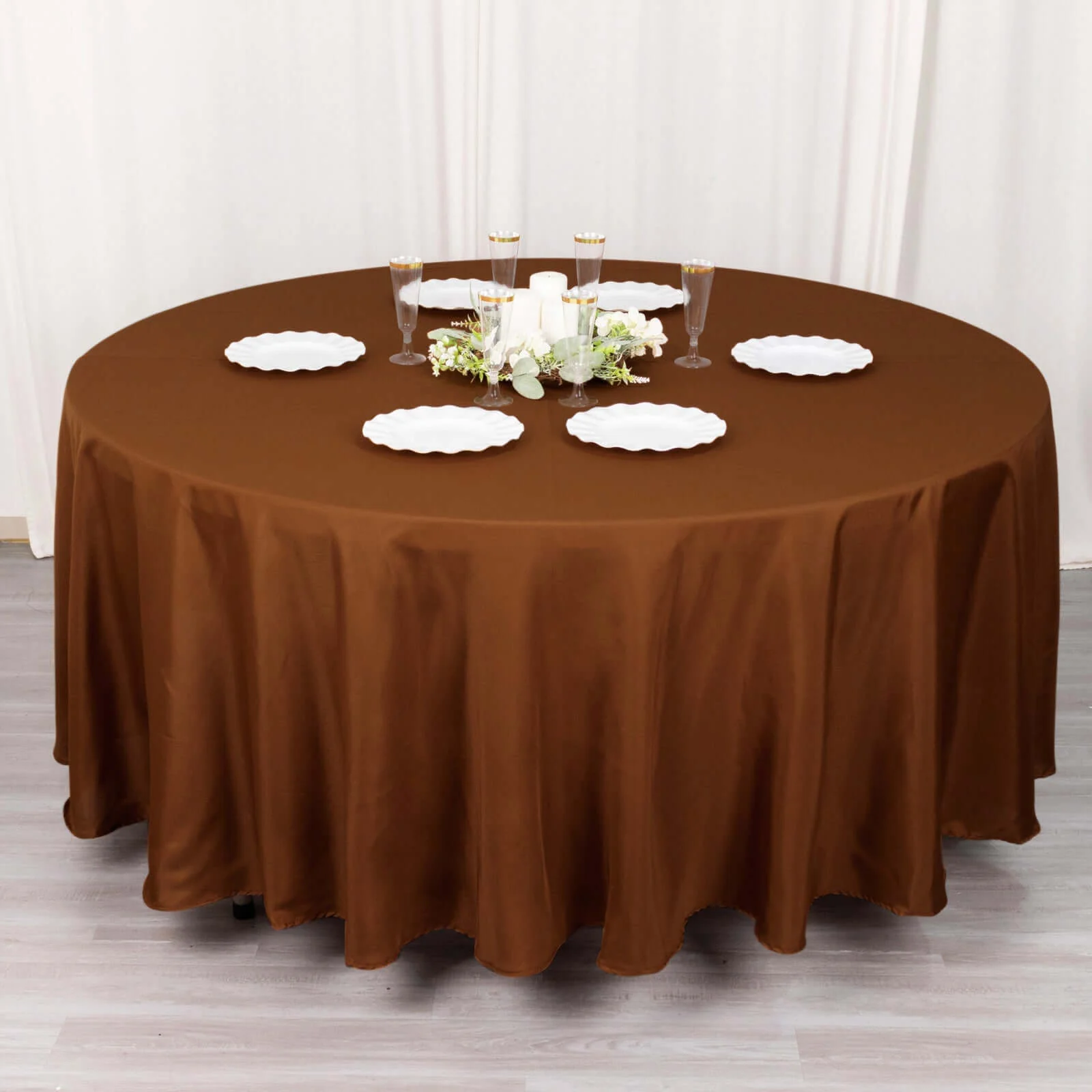 Polyester Round Tablecloth 108" Cinnamon Brown - Durable and Stain-Resistant for Easy Maintenance - Image 3