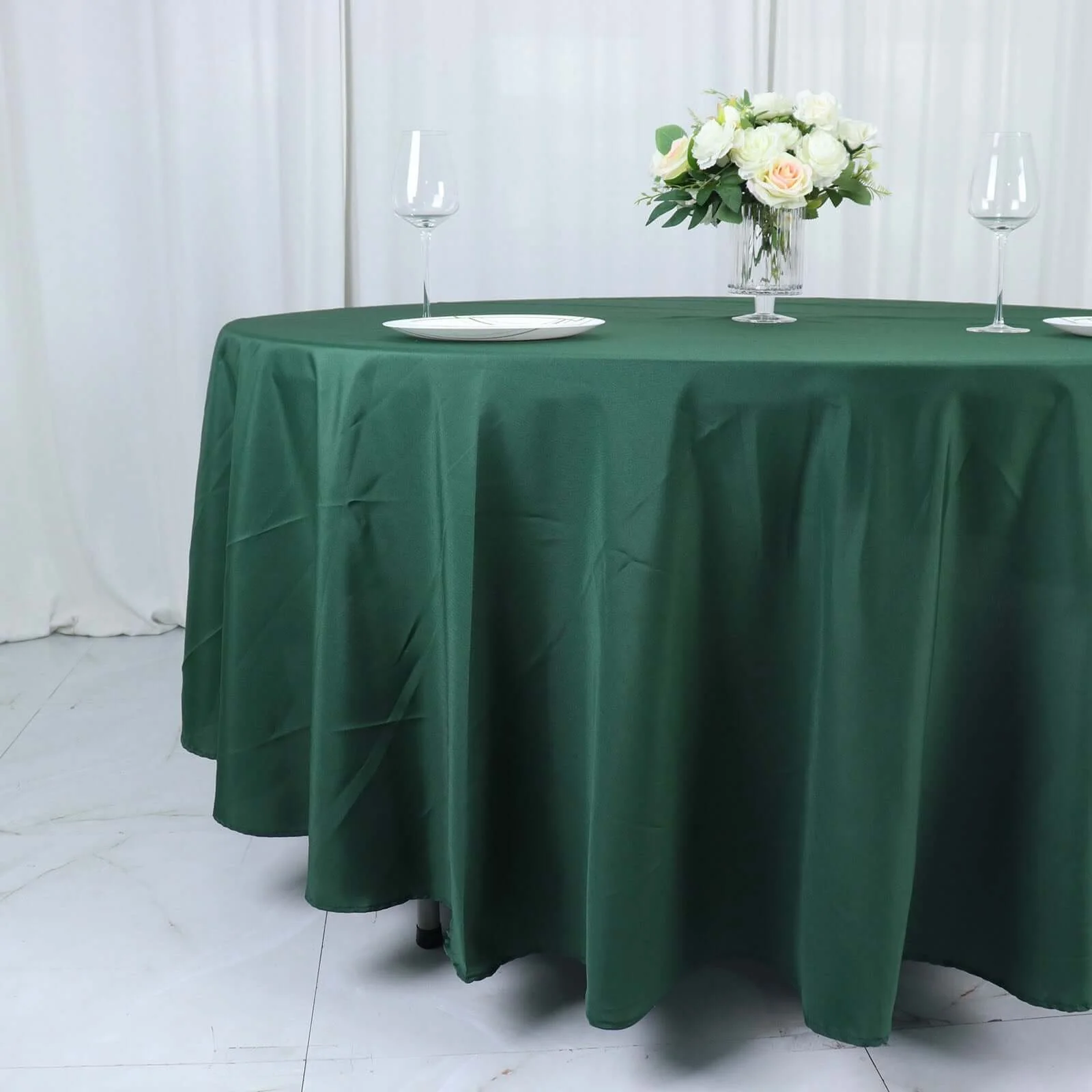 Polyester Round Tablecloth 108" Hunter Emerald Green - Durable and Stain-Resistant for Easy Maintenance - Image 2