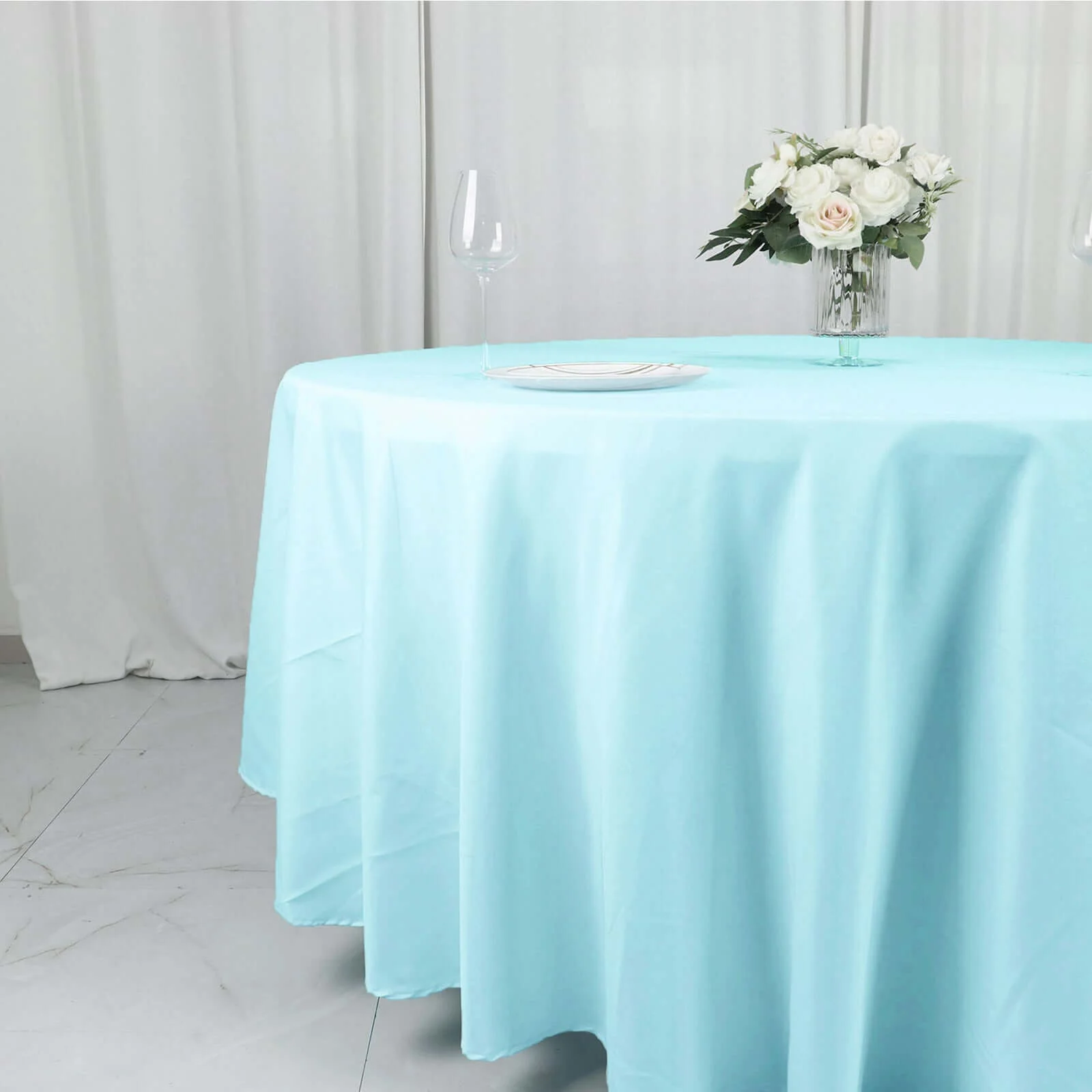 Polyester Round Tablecloth 108" Light Blue - Durable and Stain-Resistant for Easy Maintenance - Image 2