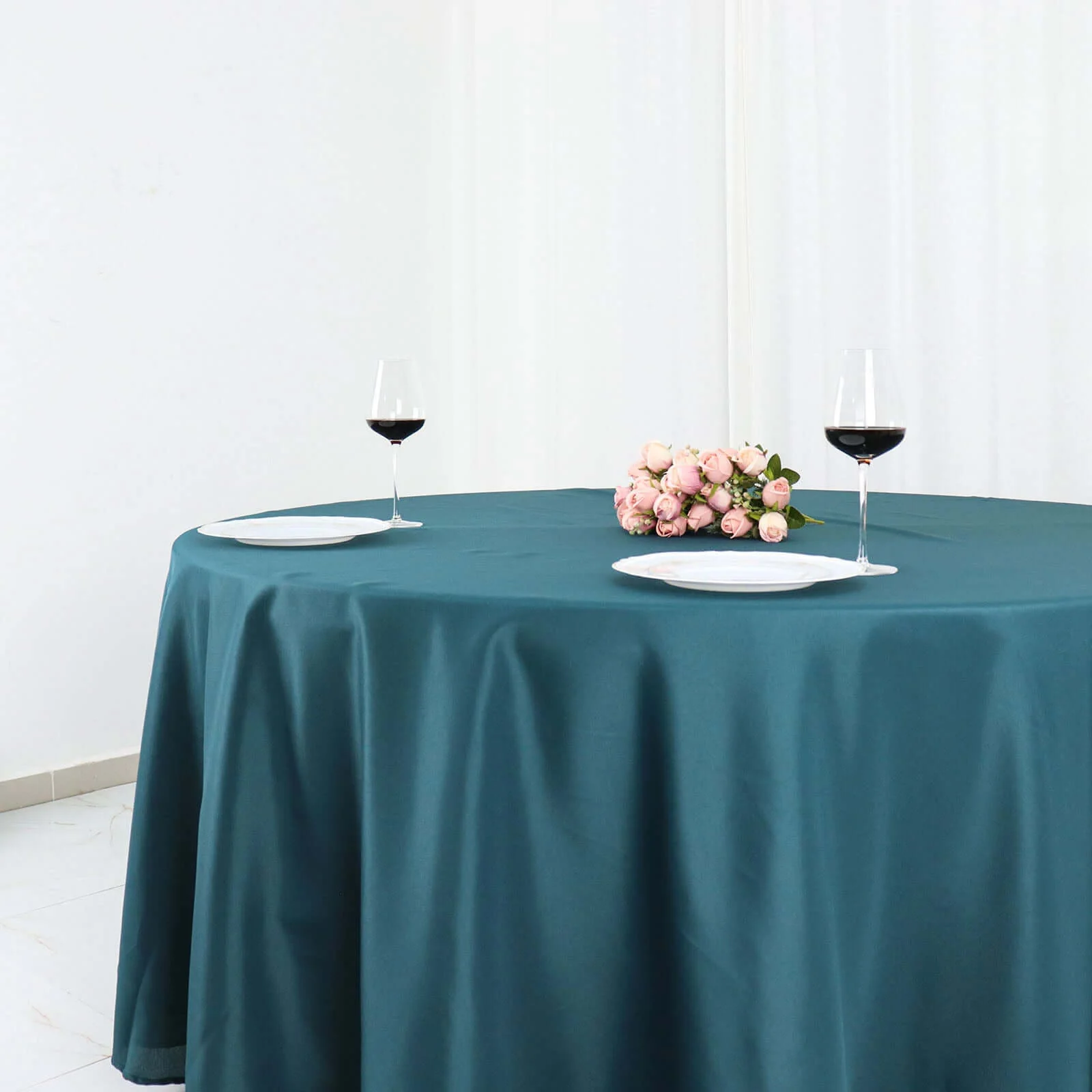 Polyester Round Tablecloth 108" Peacock Teal - Durable and Stain-Resistant for Easy Maintenance - Image 2