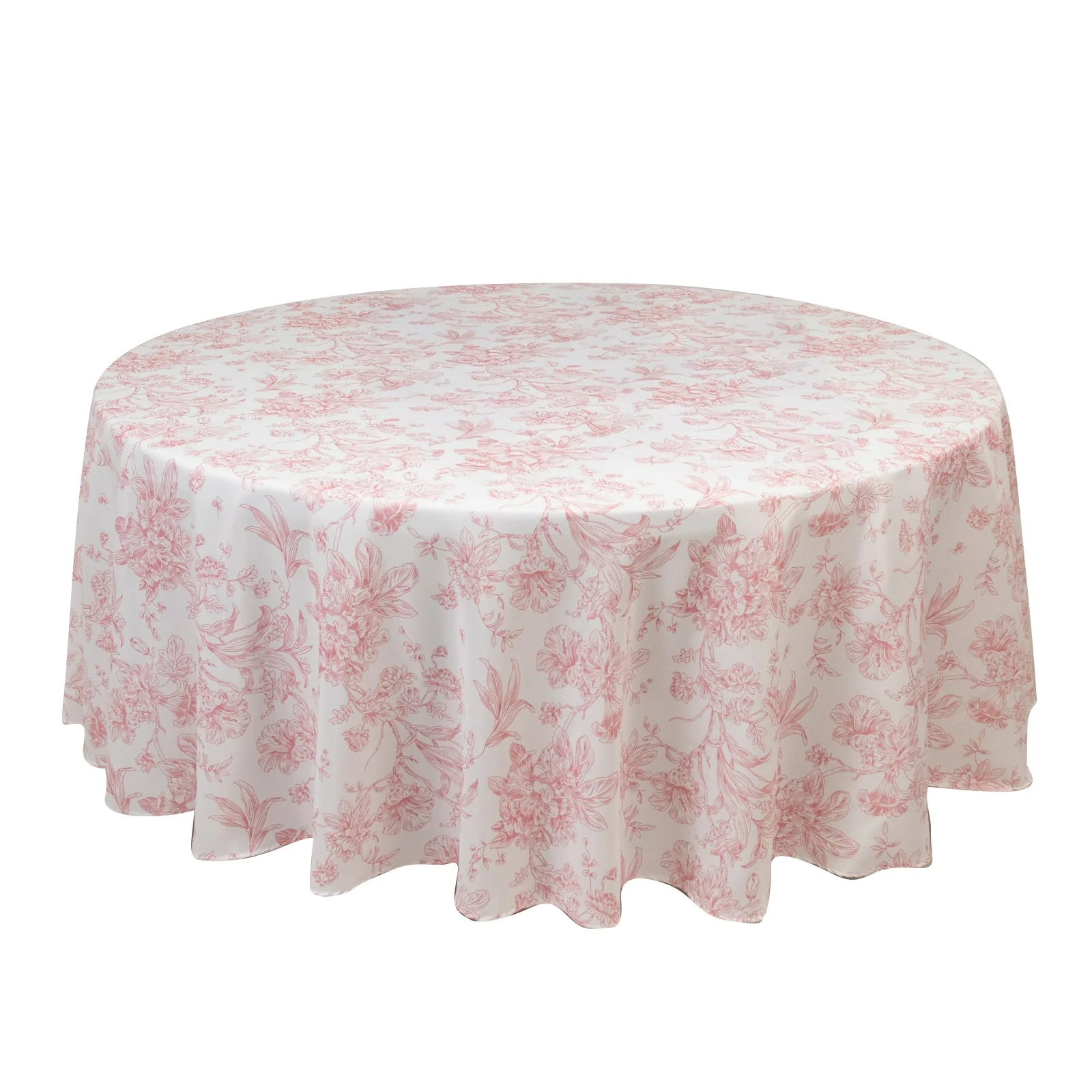 Polyester Round Tablecloth 108" White with Pink French Toile Pattern - Sophisticated Table Cover for Chic Weddings & Events - Image 3