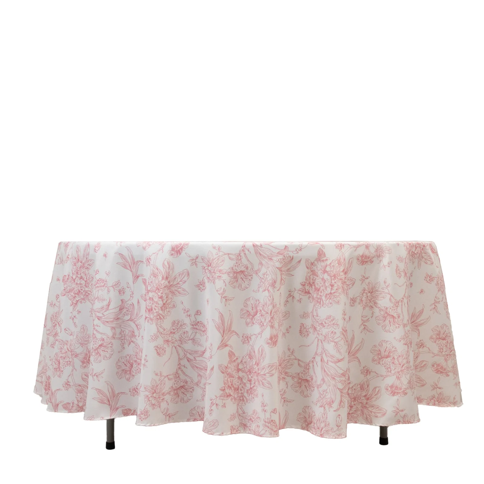 Polyester Round Tablecloth 108" White with Pink French Toile Pattern - Sophisticated Table Cover for Chic Weddings & Events - Image 7