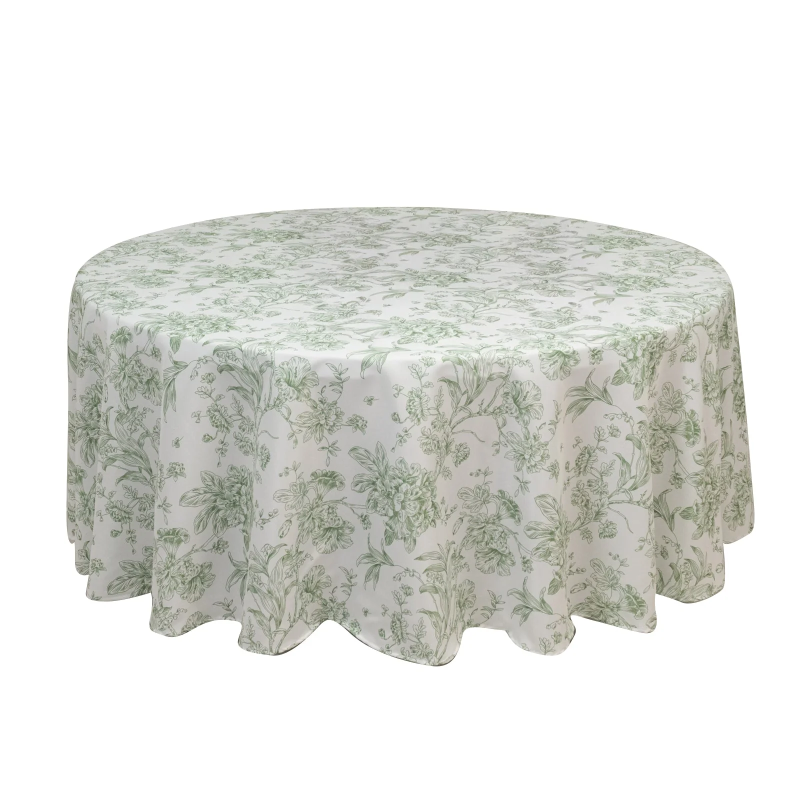 Polyester Round Tablecloth 108" White with Dusty Sage Green French Toile Pattern - Sophisticated Table Cover for Chic Weddings & Events - Image 3