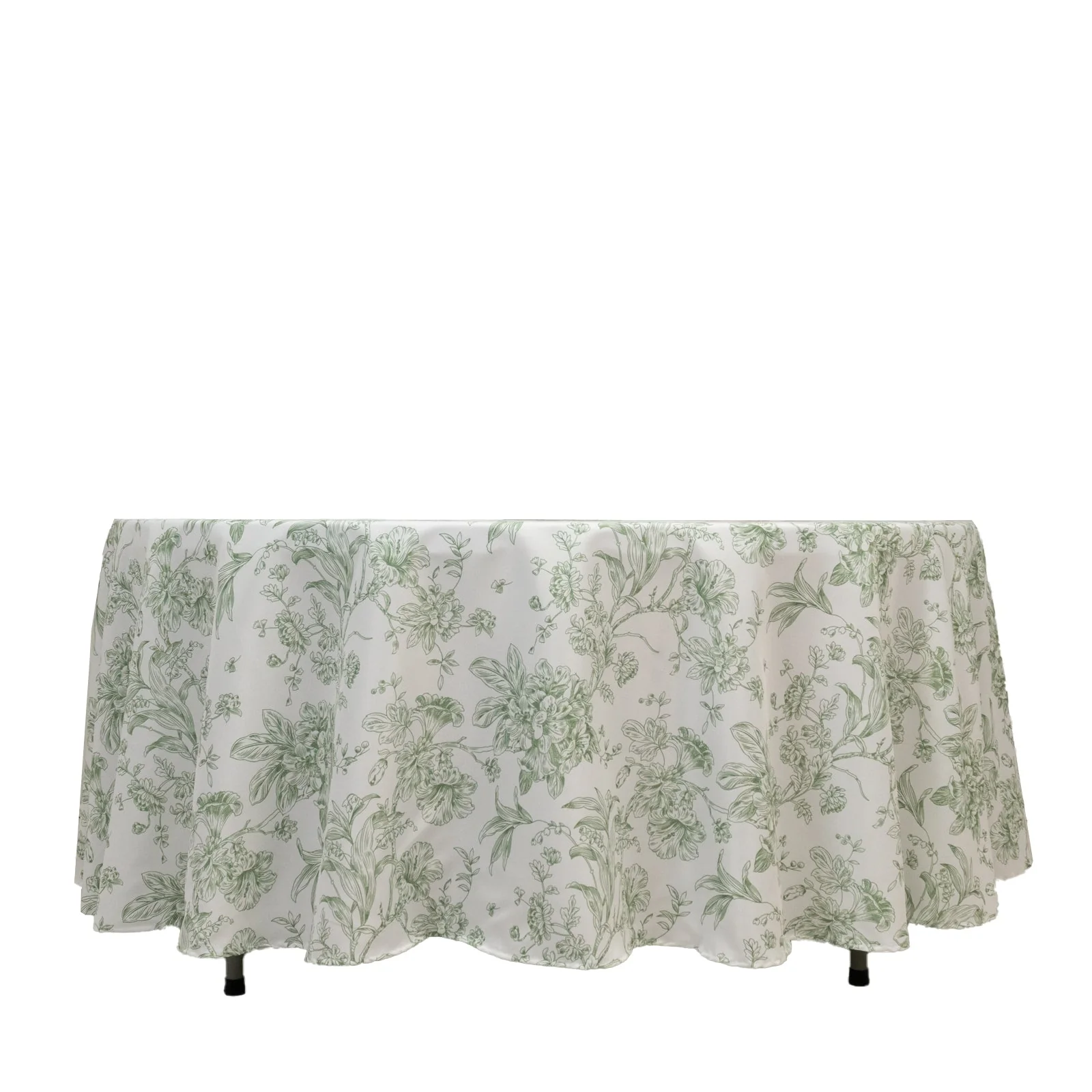 Polyester Round Tablecloth 108" White with Dusty Sage Green French Toile Pattern - Sophisticated Table Cover for Chic Weddings & Events - Image 7