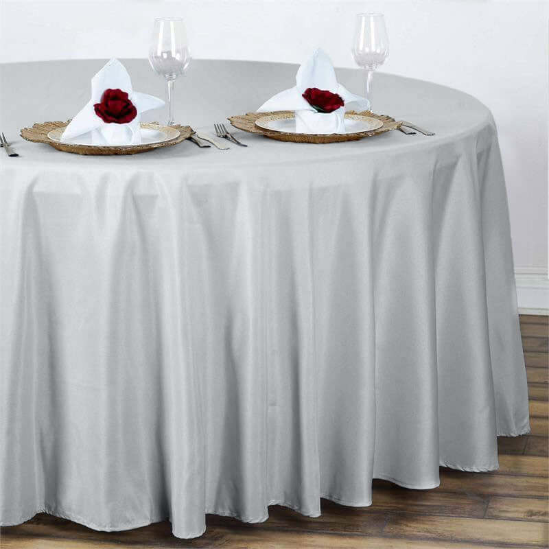 Polyester Round Tablecloth 108" Silver - Durable and Stain-Resistant for Easy Maintenance