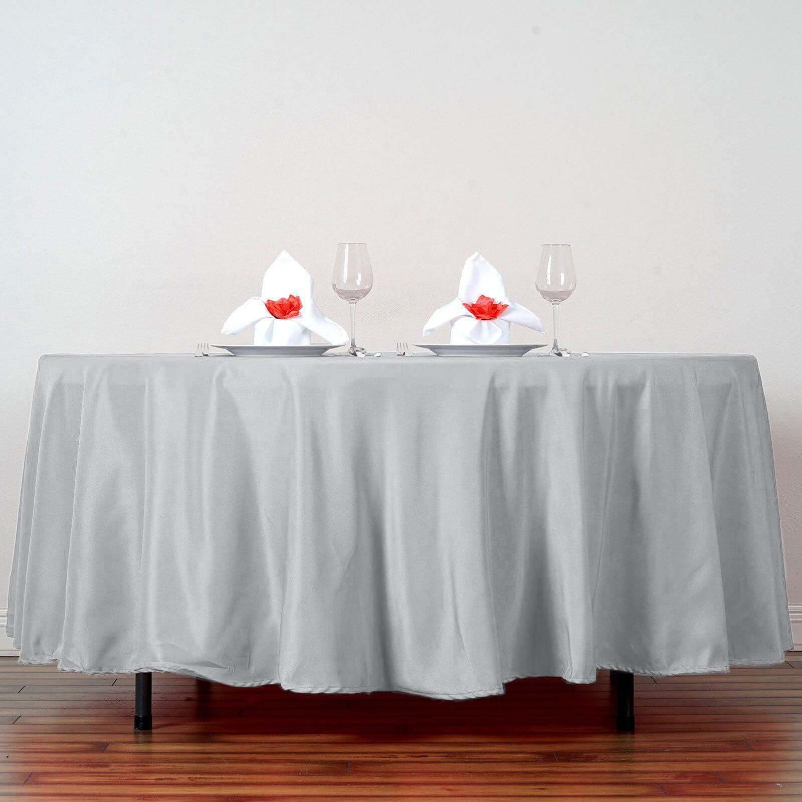 Polyester Round Tablecloth 108" Silver - Durable and Stain-Resistant for Easy Maintenance - Image 2
