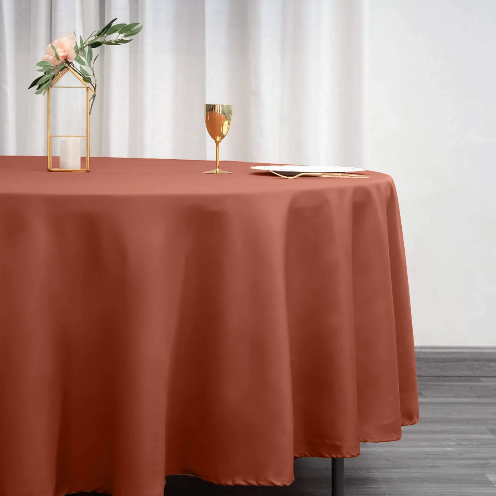 Polyester Round Tablecloth 108" Terracotta (Rust) - Durable and Stain-Resistant for Easy Maintenance - Image 2