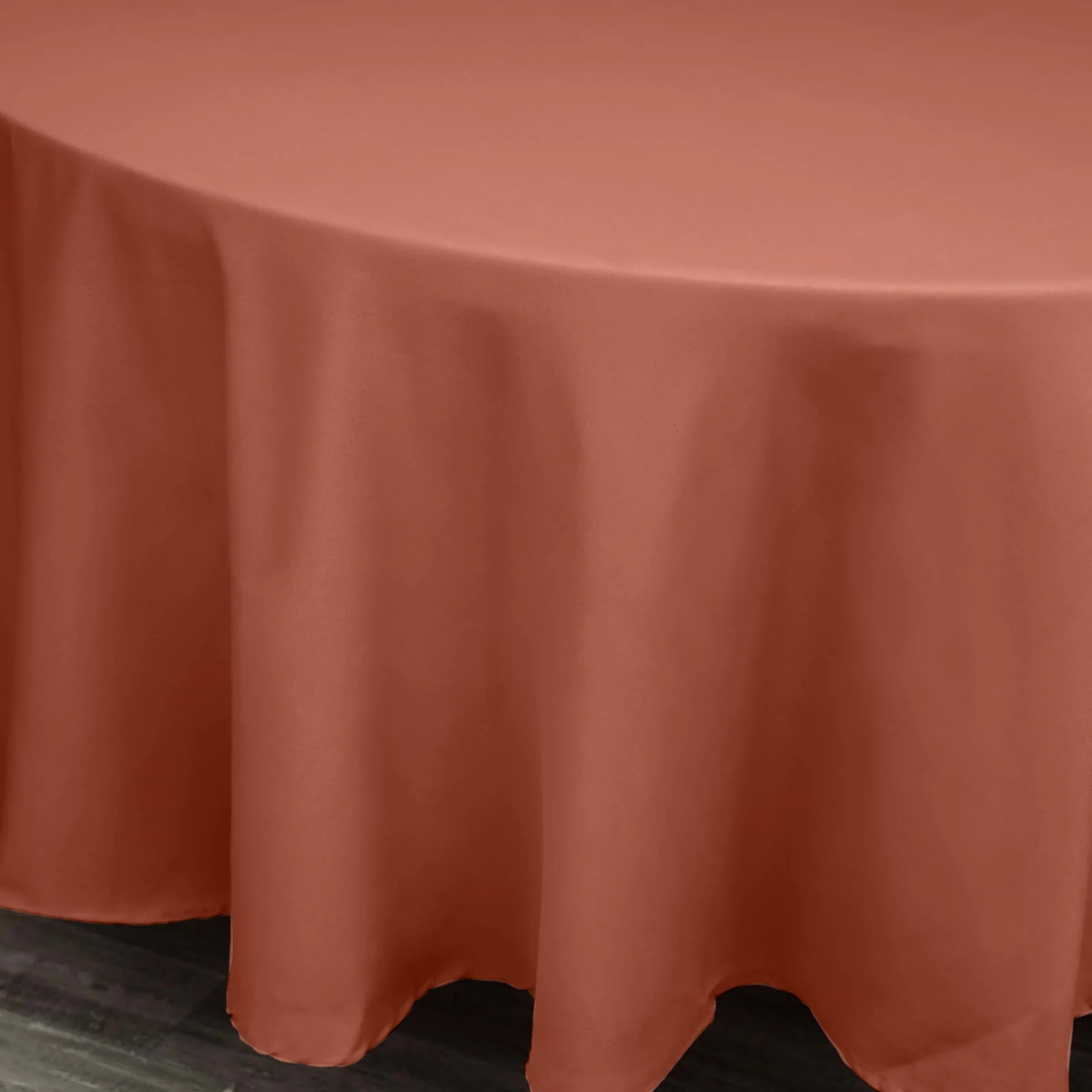 Polyester Round Tablecloth 108" Terracotta (Rust) - Durable and Stain-Resistant for Easy Maintenance - Image 6