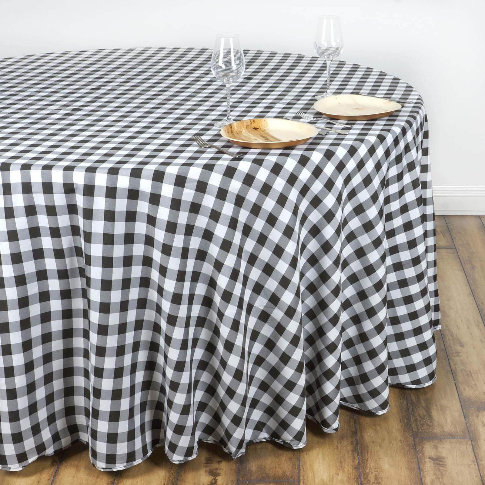 Polyester Round Tablecloth 108" White/Black Checkered Buffalo Plaid Design - Chic Decor for Casual Gatherings - Image 2