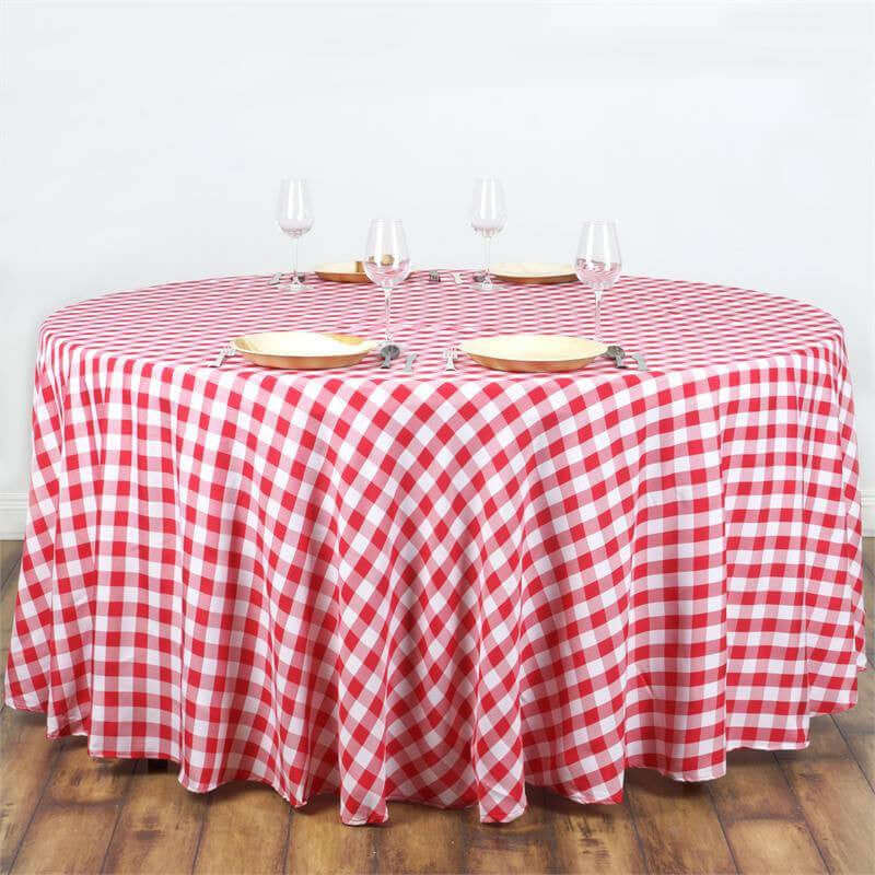 Polyester Round Tablecloth 108" White/Red Checkered Buffalo Plaid Table Cover