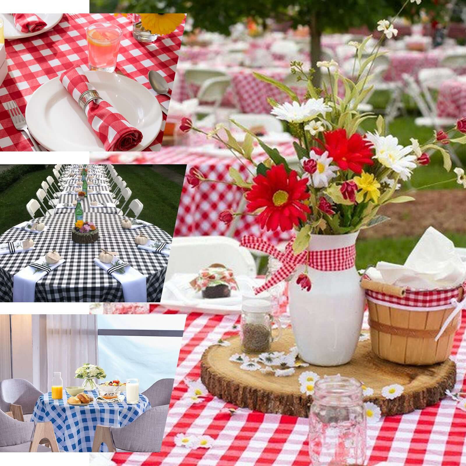 Polyester Round Tablecloth 108" White/Red Checkered Buffalo Plaid Table Cover - Image 4
