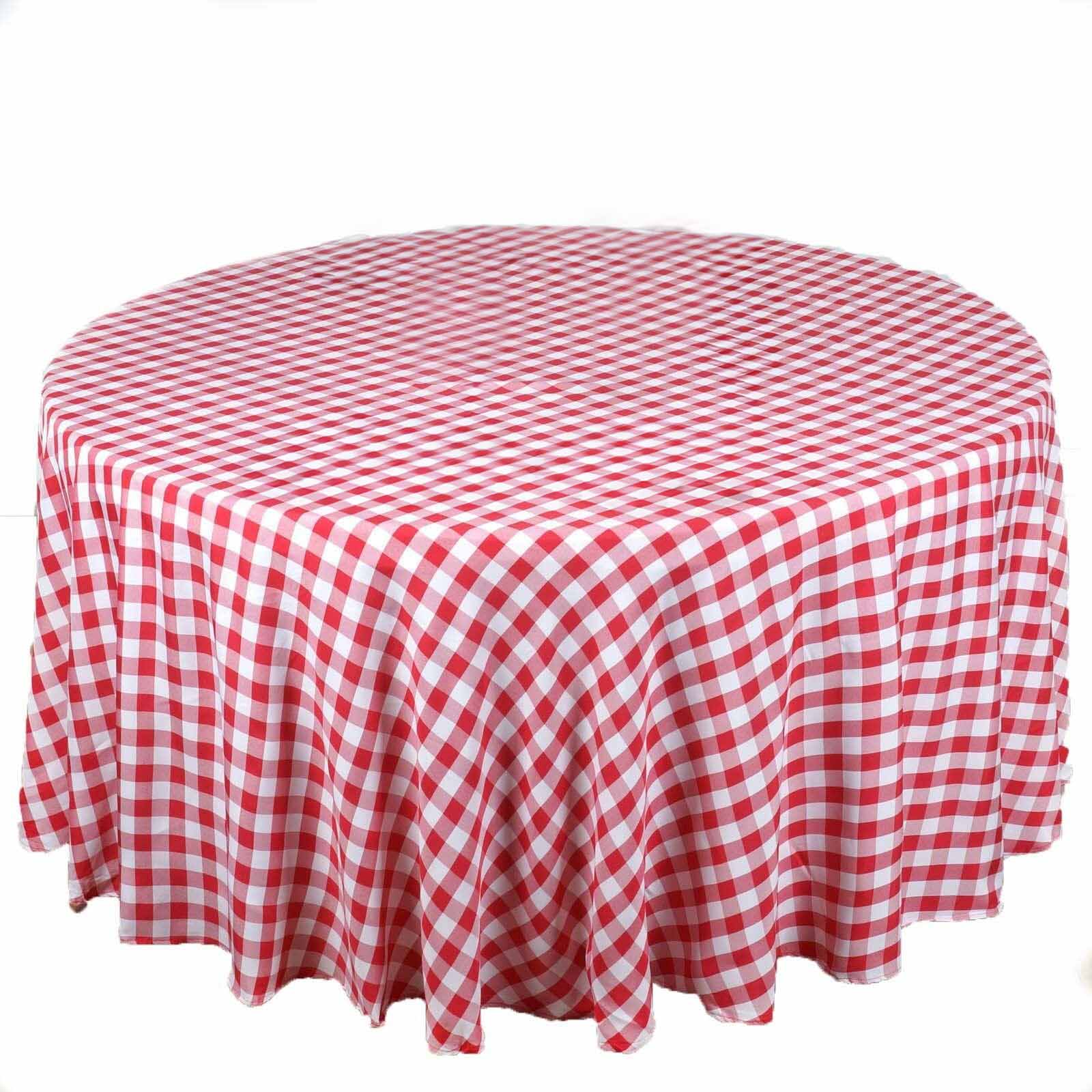 Polyester Round Tablecloth 108" White/Red Checkered Buffalo Plaid Table Cover - Image 6